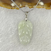 Type A Semi Icy Light Green Jadeite Leaf 30.1 by 17.5 by 3.7mm Pendant with S925 Sliver Necklace 3.80g - Huangs Jadeite and Jewelry Pte Ltd