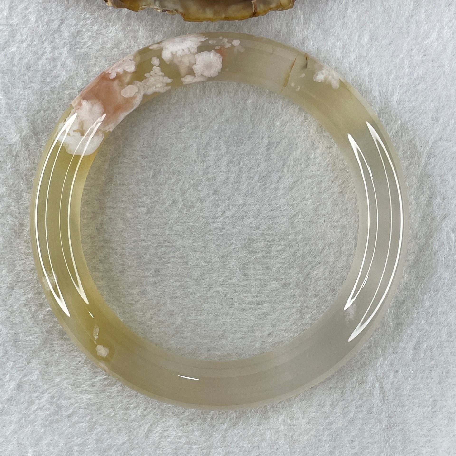 Natural Faint Yellow Flower Agate Bangle 52.77g Internal Diameter 60.6mm 11.0 by 10.7mm (Perfect) - Huangs Jadeite and Jewelry Pte Ltd