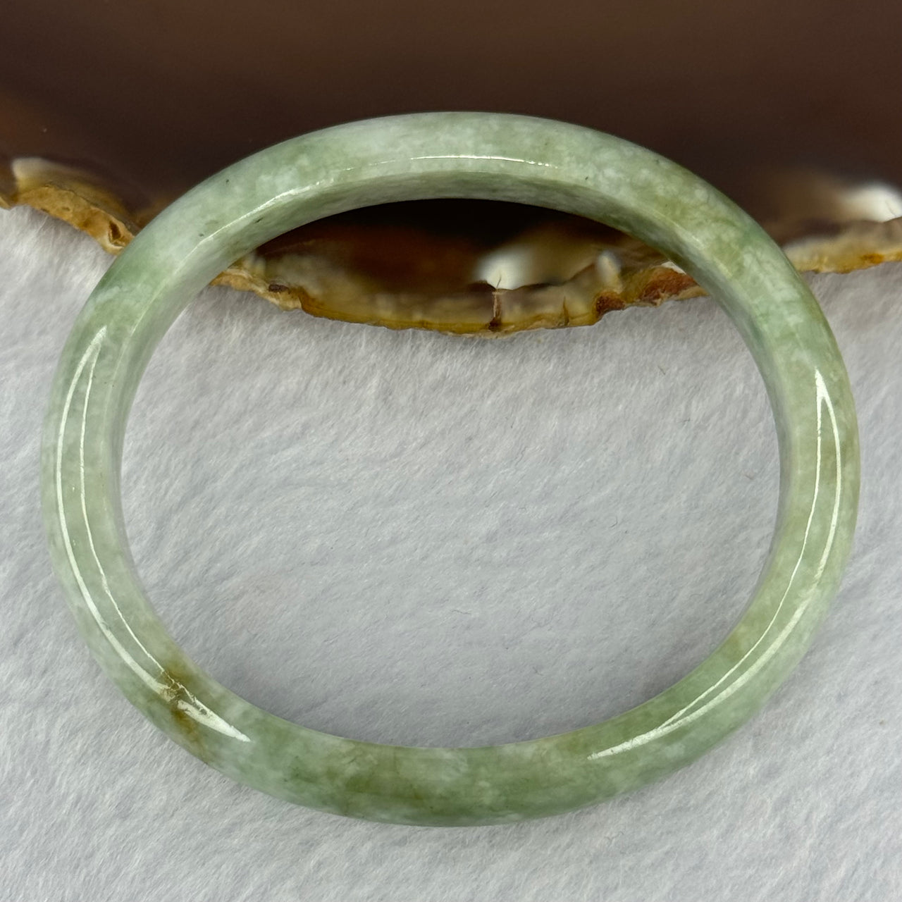 Type A Light with Apple Green Jadeite Bangle 33.24g Internal Diameter 54.3mm 11.5 by 6.4mm (Very Slight External Rough) - Huangs Jadeite and Jewelry Pte Ltd