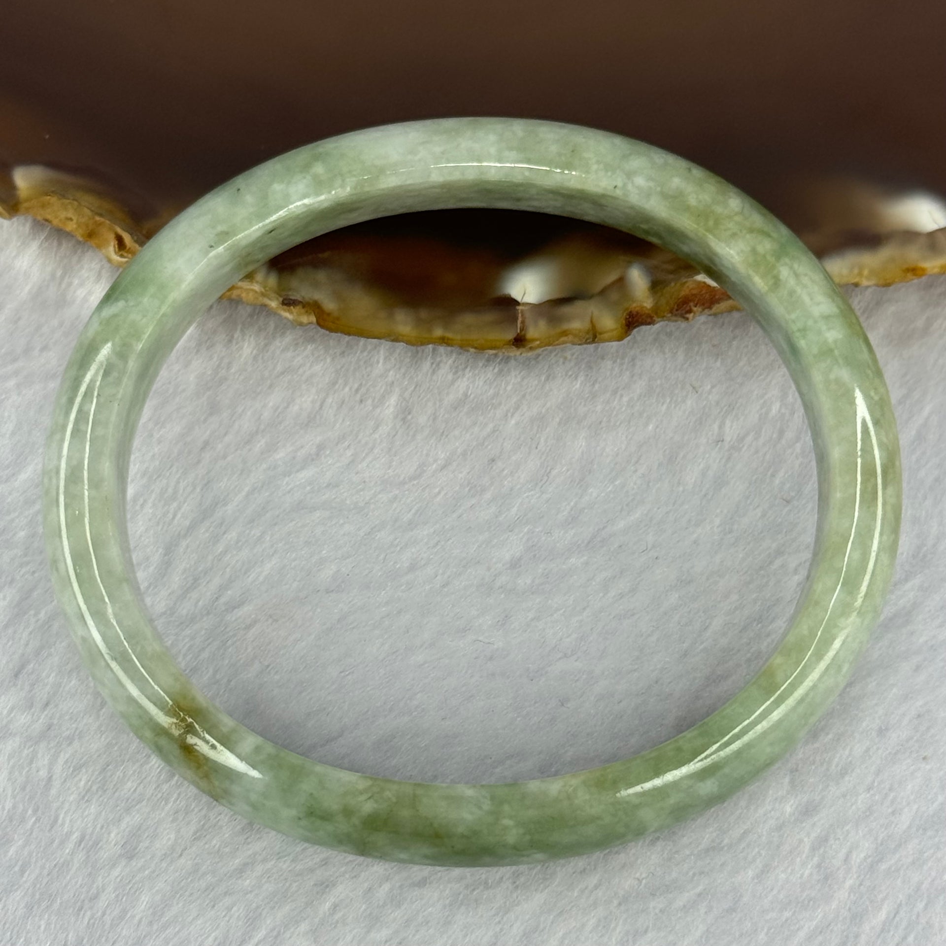 Type A Light with Apple Green Jadeite Bangle 33.24g Internal Diameter 54.3mm 11.5 by 6.4mm (Very Slight External Rough) - Huangs Jadeite and Jewelry Pte Ltd