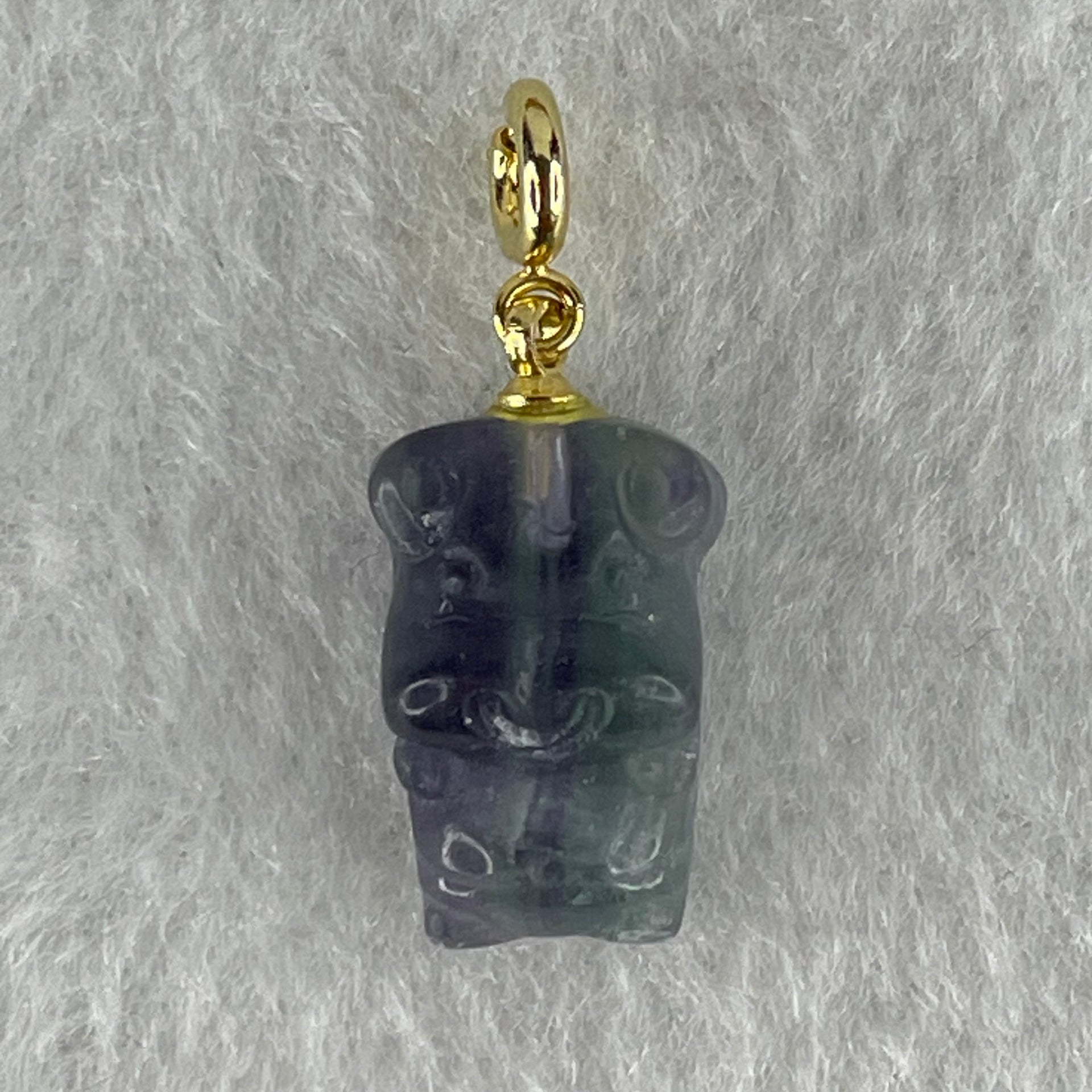 Natural Purple and Green Fluorite Ox Charm Pendant 3.17g 17.2 by 11.6 by 8.1mm - Huangs Jadeite and Jewelry Pte Ltd
