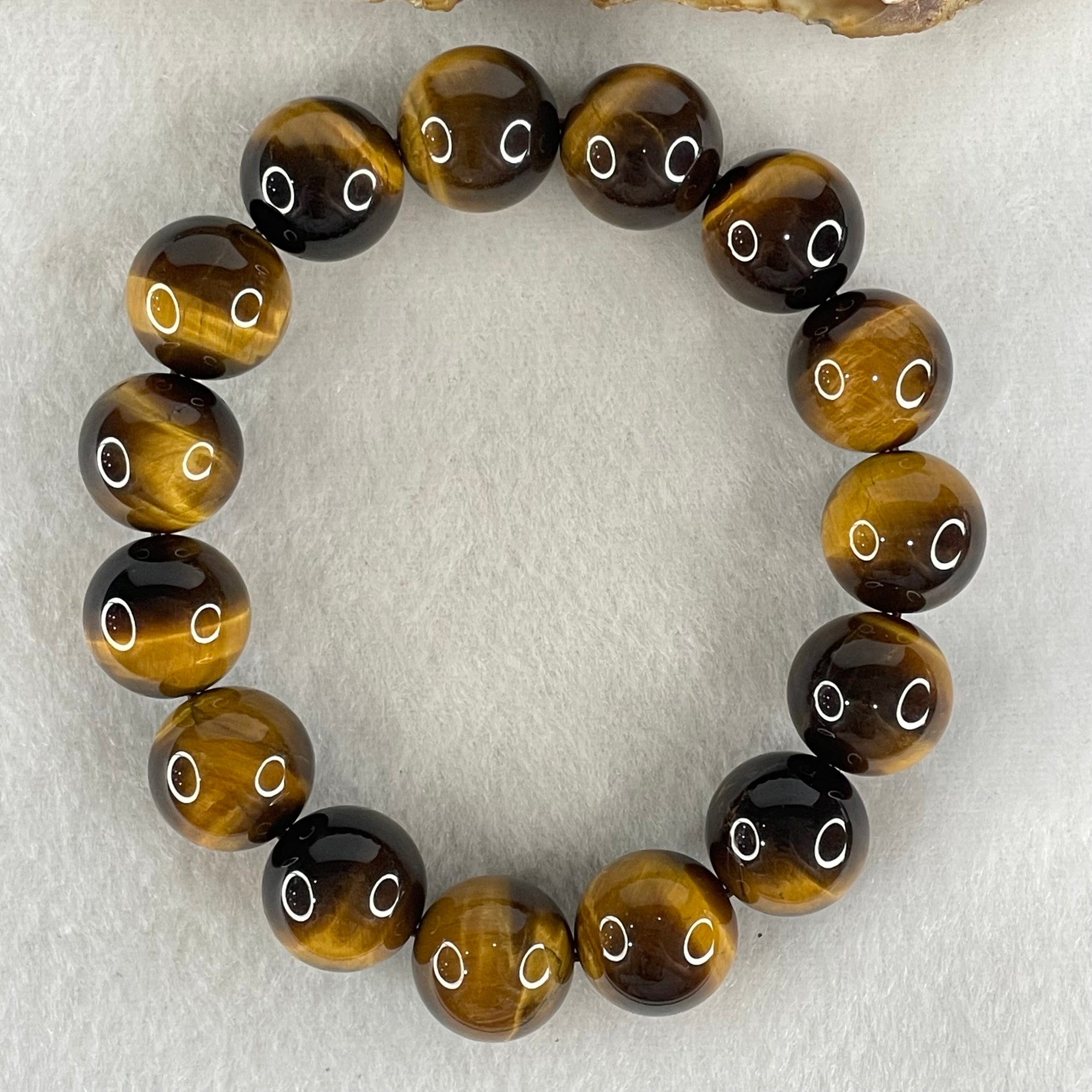 Natural Yellow Tiger's Eye Quartz Beads Bracelet 60.03g 16.5cm 14.2mm 15 Beads - Huangs Jadeite and Jewelry Pte Ltd