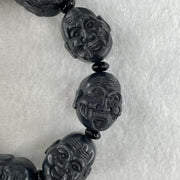Type A Opaque Black Omphacite Jadeite Eighteen Arhats or 18 Luohans  十八羅漢 Head Beads Bracelet 101.90g 16cm 19.9mm 9 Beads - Huangs Jadeite and Jewelry Pte Ltd