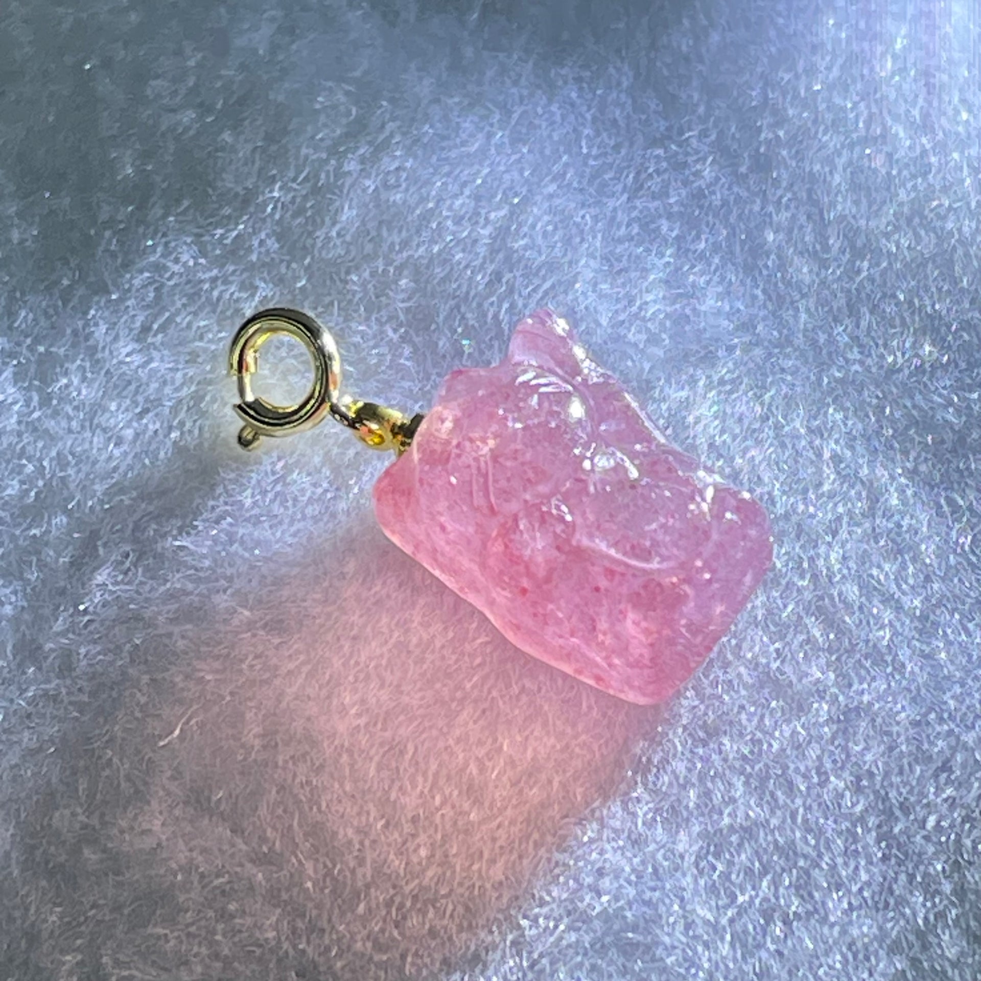 Natural Strawberry Quartz Fortune Cat Charm 3.67g 17.6 by 12.2 by 9.6mm - Huangs Jadeite and Jewelry Pte Ltd