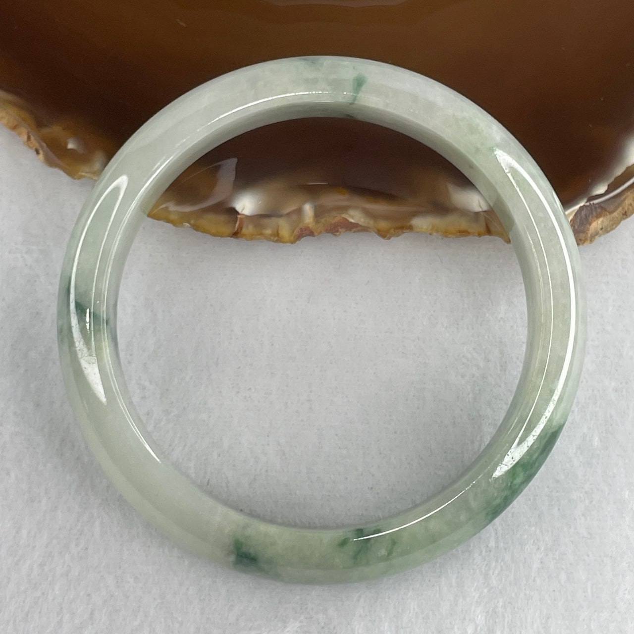 Natural Type A Multicolor Jadeite Bangle | 57.2mm Light Green with Blueish-Green Floating Flora "Piao Hua" | Internal Lines "Fei Cui" Round Wrist Heirloom (50.96g 12.5x7.7mm)
