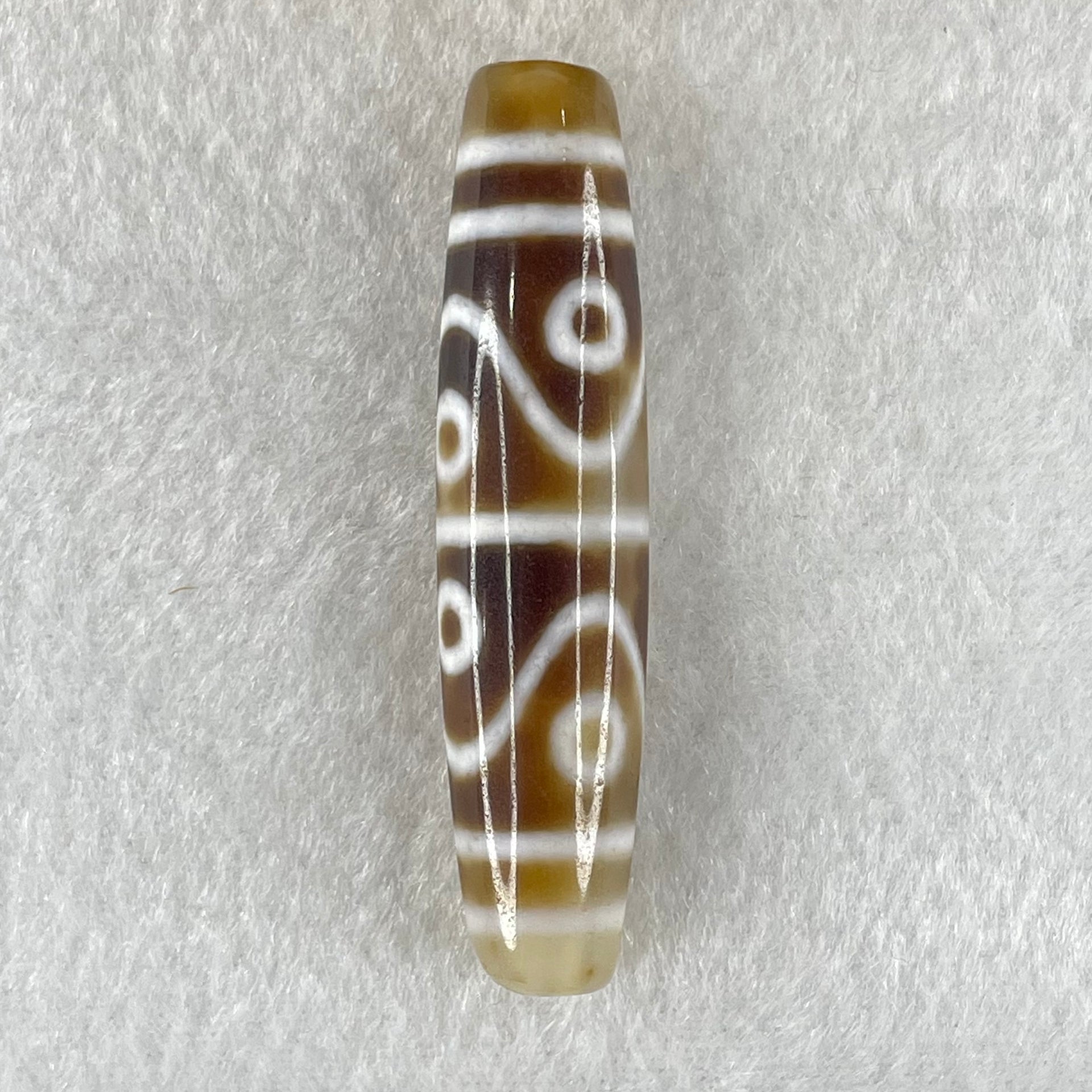 Natural Powerful Tibetan Old Oily Agate Zha Ji La Mu Female Cai Shen and 8 Eyes Dzi Bead Heavenly Master (Tian Zhu) 扎基拉姆女财神八眼天珠 13.65g 57.3 by 12.5mm - Huangs Jadeite and Jewelry Pte Ltd