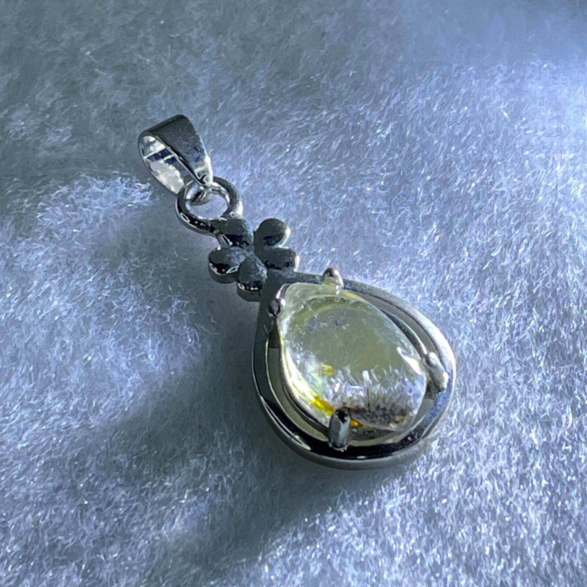 Good Grade Rare Natural Blue Dumortierite Rutilated Quartz in S925 Pendant 2.23g 12.3 by 6.9 by 3.5mm - Huangs Jadeite and Jewelry Pte Ltd