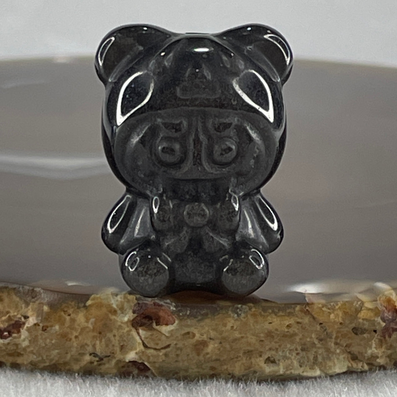 Black Obsidian Labubu Charm Display 15.67g 29.4 by 22.2 by 19.6mm - Huangs Jadeite and Jewelry Pte Ltd