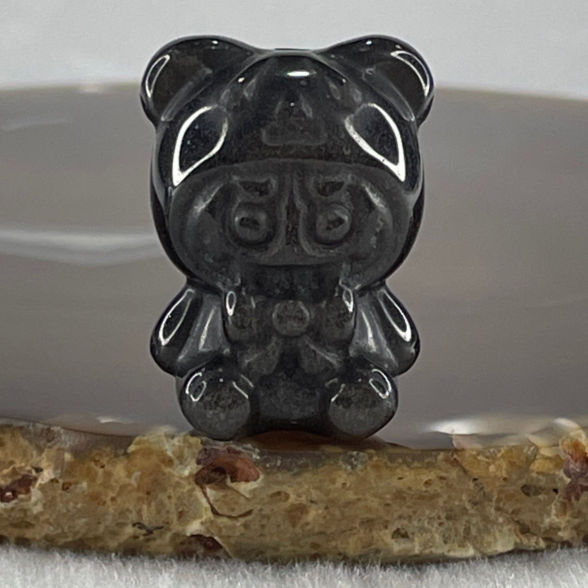 Black Obsidian Labubu Charm Display 15.67g 29.4 by 22.2 by 19.6mm - Huangs Jadeite and Jewelry Pte Ltd