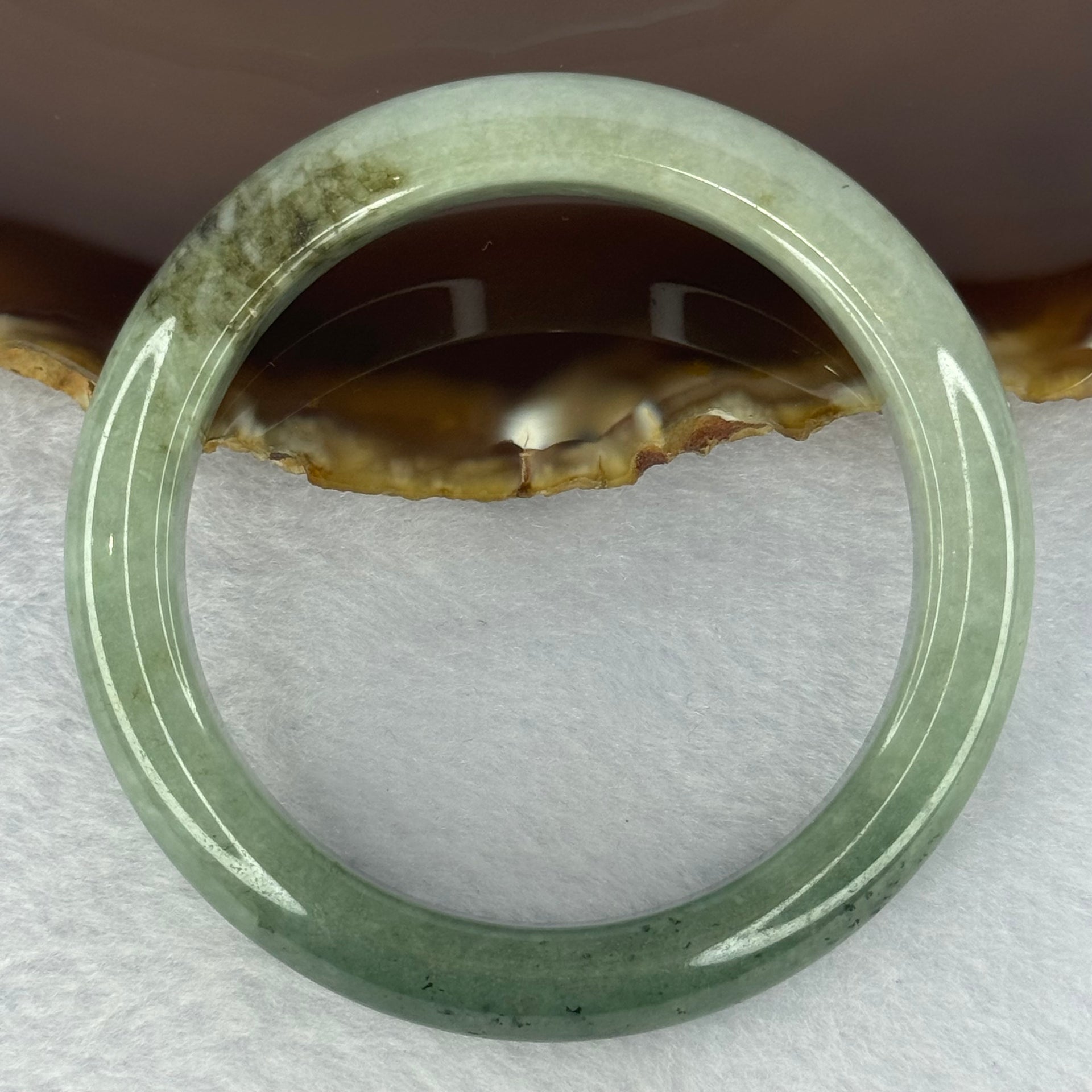 Type A Green with Light Green and Brown Jadeite Bangle 48.75g Internal Diameter 54.1mm 10.7 by 8.9mm (Very Slight Fine Line) - Huangs Jadeite and Jewelry Pte Ltd