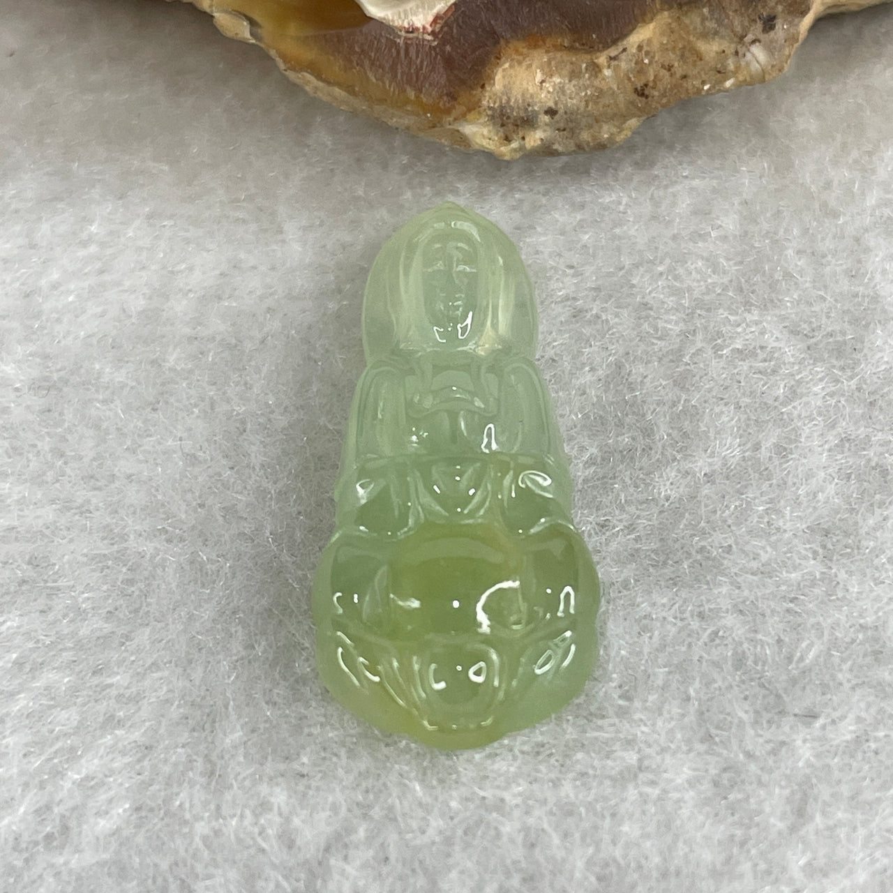 Untreated Type A Jadeite Jade Guan Yin Carving | Icy Blueish Green Goddess Charm Pendant for Necklace (2.22g 26.7x11.5x4.5mm)