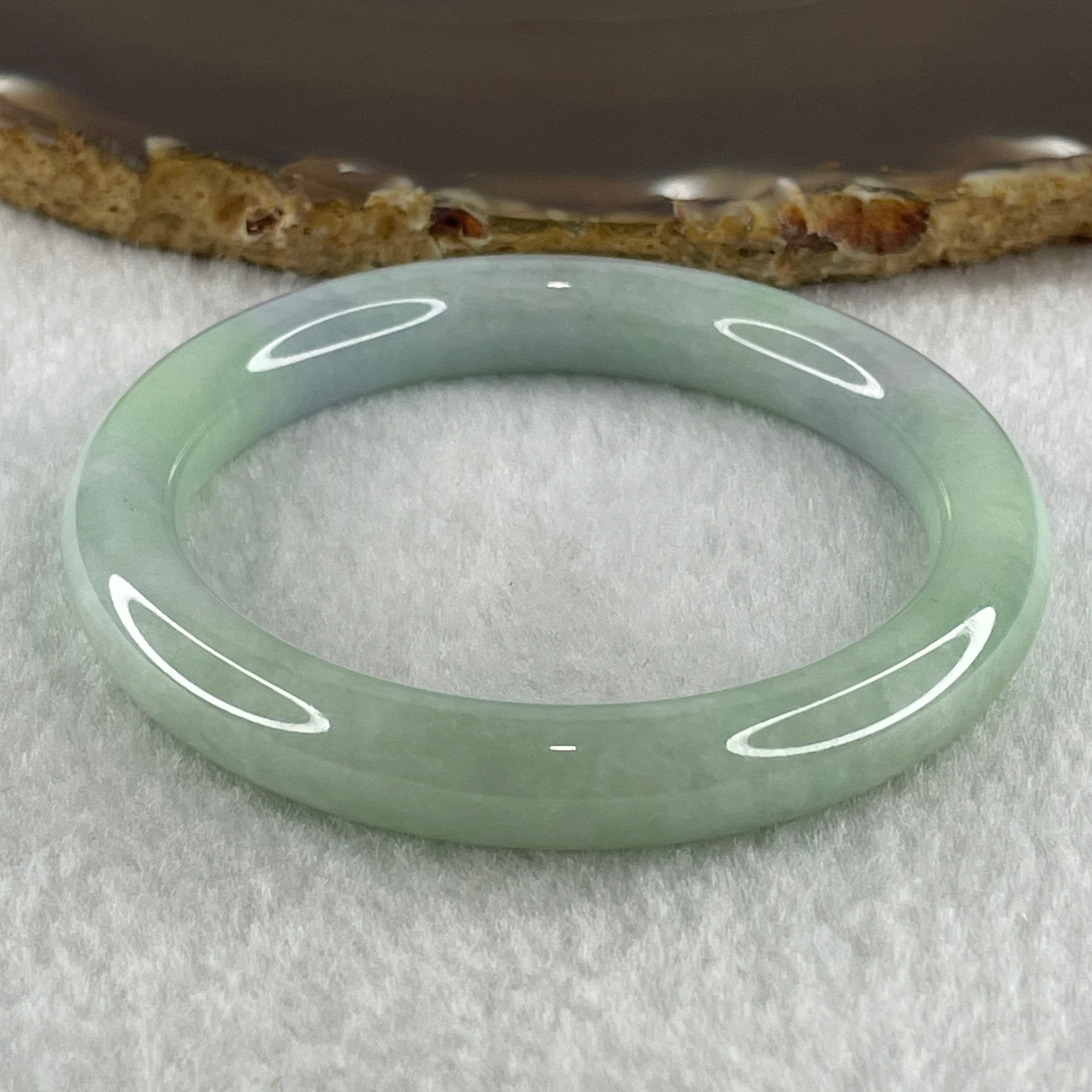 Type A Natural Light Green with Lavender Jadeite Bangle 39.72g Inner Diameter 52.1mm 9.2 by 8.6mm (Internal Lines) - Huangs Jadeite and Jewelry Pte Ltd