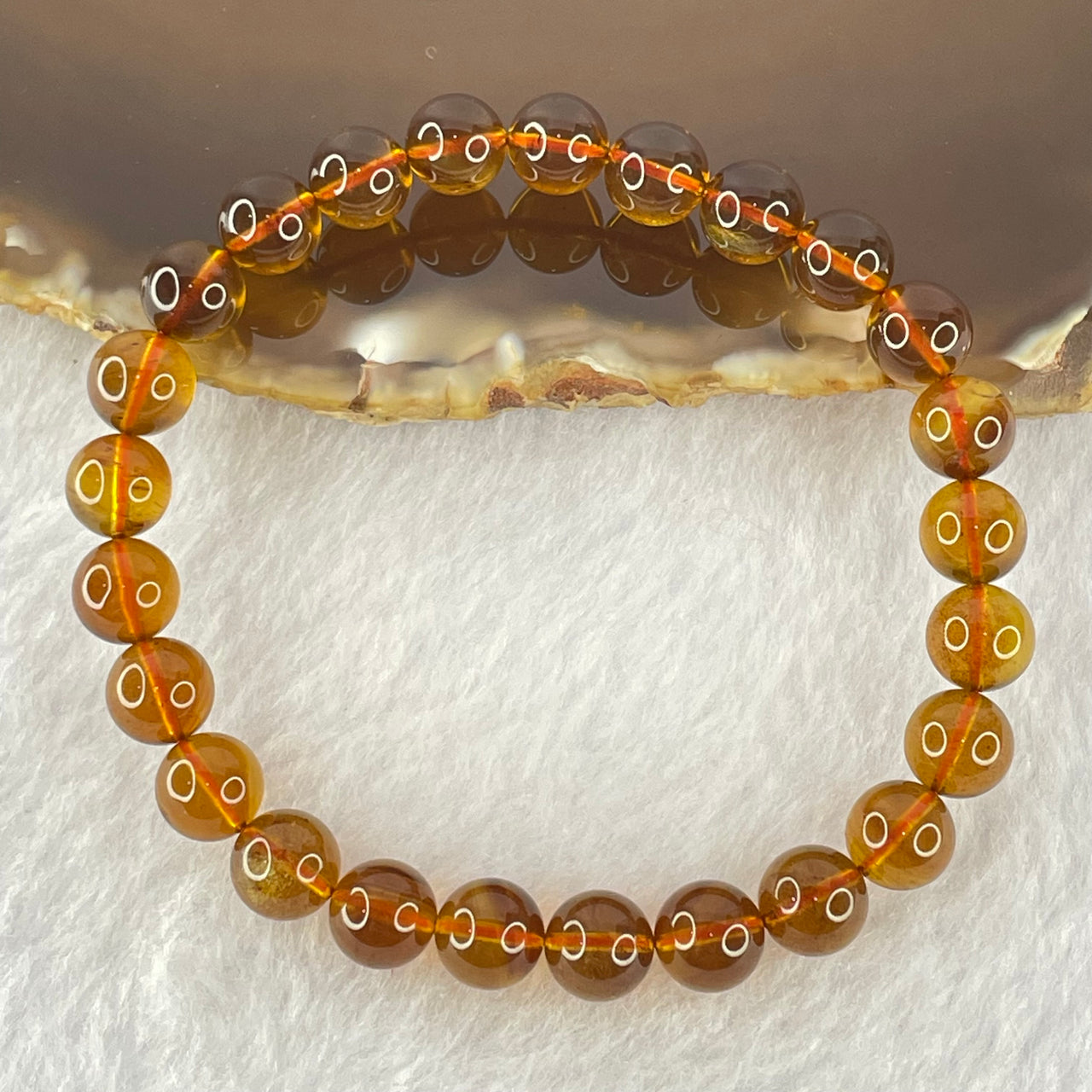 Natural Purple Honey Amber Beads Bracelet 天然紫蜜琥珀手链 4.80g 15cm 7.2mm 25 Beads - Huangs Jadeite and Jewelry Pte Ltd