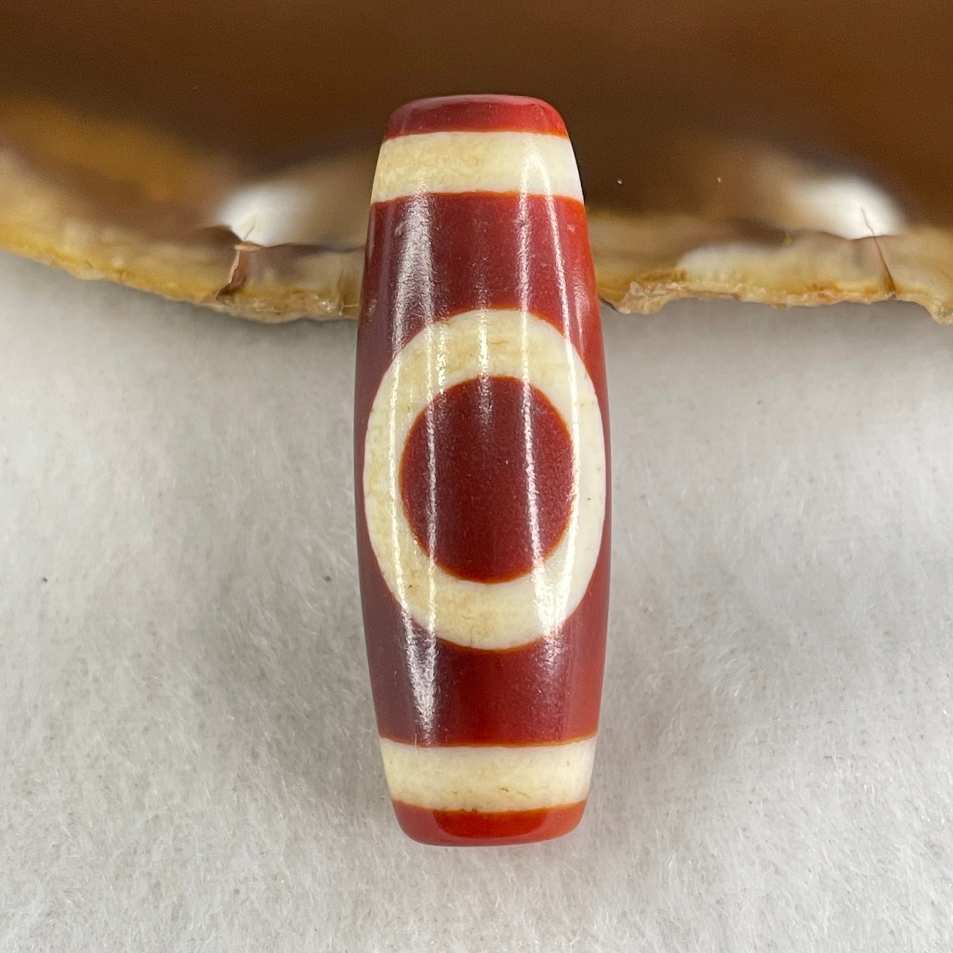 Natural Powerful Tibetan Old Oily Red White Agate One Eye Gold Metal Element Dzi Bead Heavenly Master (Tian Zhu) 一眼金天珠 10.45g 37.9 by 13.4mm - Huangs Jadeite and Jewelry Pte Ltd