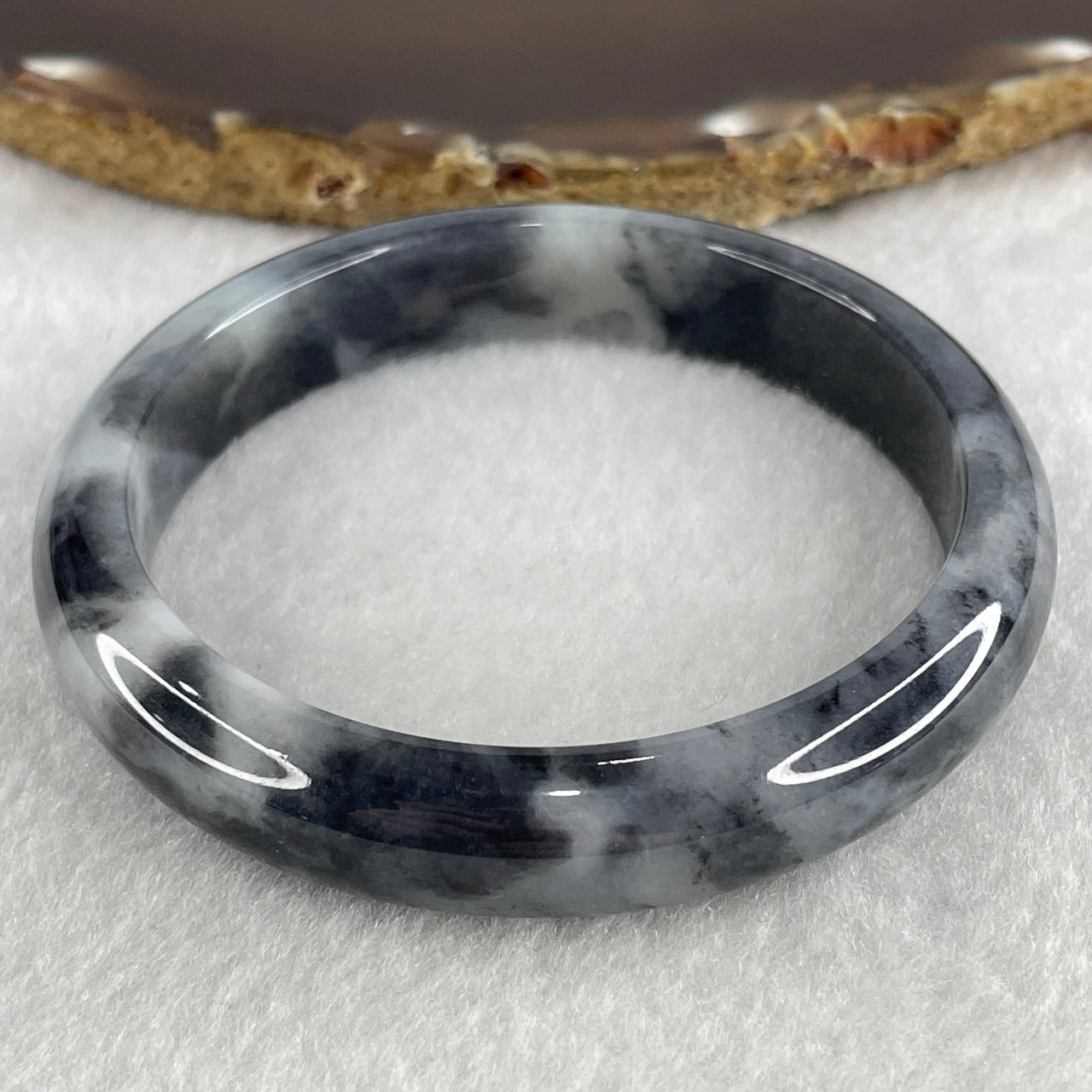 Certified Natural Type A Grey Wuji Piao Hua Jadeite Bangle 47.38g Internal Diameter 57.5mm 12.0 by 7.2mm (Close to Perfect)