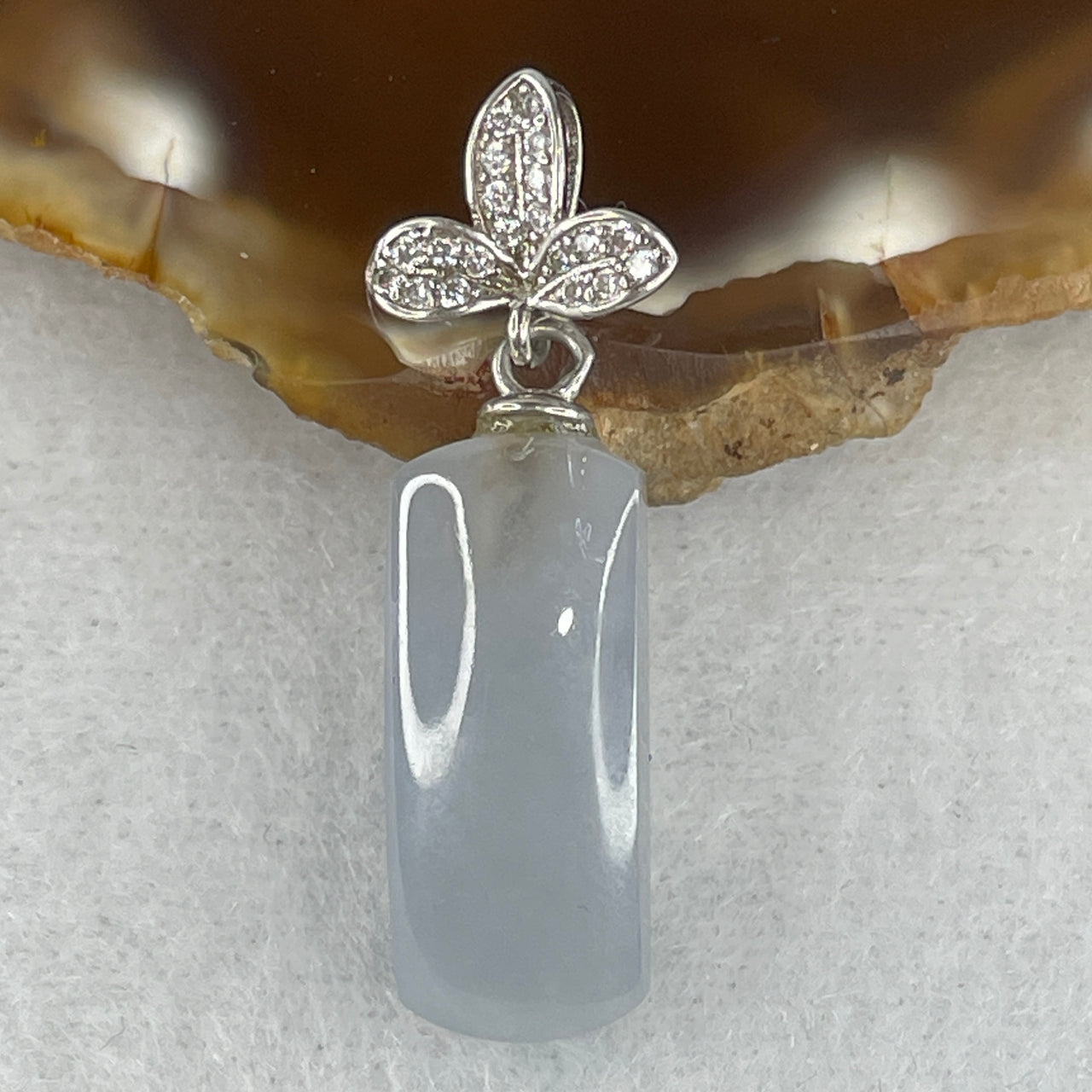 Certified Natural Type A Lavender Jadeite Wu Shi Pai Pendant | Premium S925 Sterling Silver Setting | Authentic Myanmar Feicui Crown Chakra Peace & Protection Safety Tablet (3.16g | 20.3x8.5x5.4mm)
