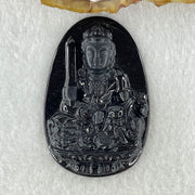 Type A Opaque to Partial Translucent Black Omphacite Jadeite Manjushri Bodhisattva Pendant Rabbit Zodiac Guardian 14.81g 51.0 by 33.8 by 7.8mm - Huangs Jadeite and Jewelry Pte Ltd