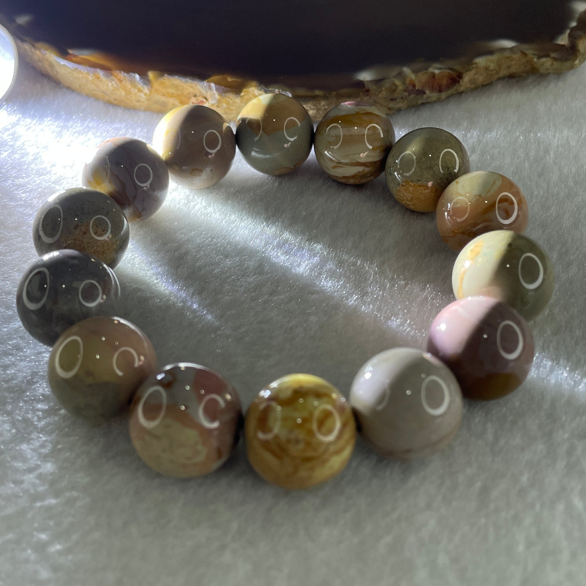 Certified Natural Alashan Agate Greyish Pink Beads Bracelet 66.758g 16cm 15.4mm 14Beads - Huangs Jadeite and Jewelry Pte Ltd