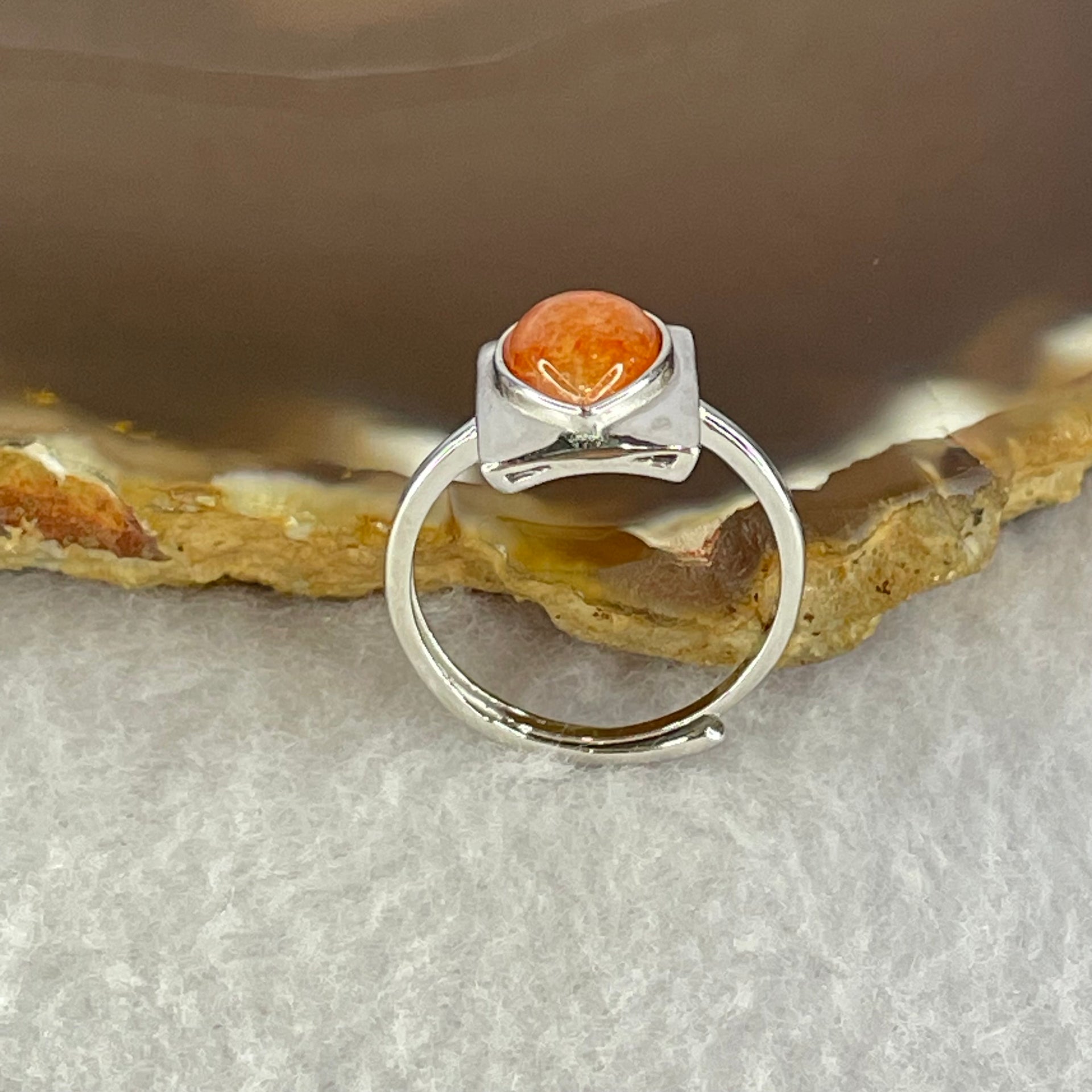 Good Grade Natural Golden Sun Stone in S925 Silver Ring (Adjustable Size) 2.08g 8.8 by 7.0 by 3.5mm - Huangs Jadeite and Jewelry Pte Ltd