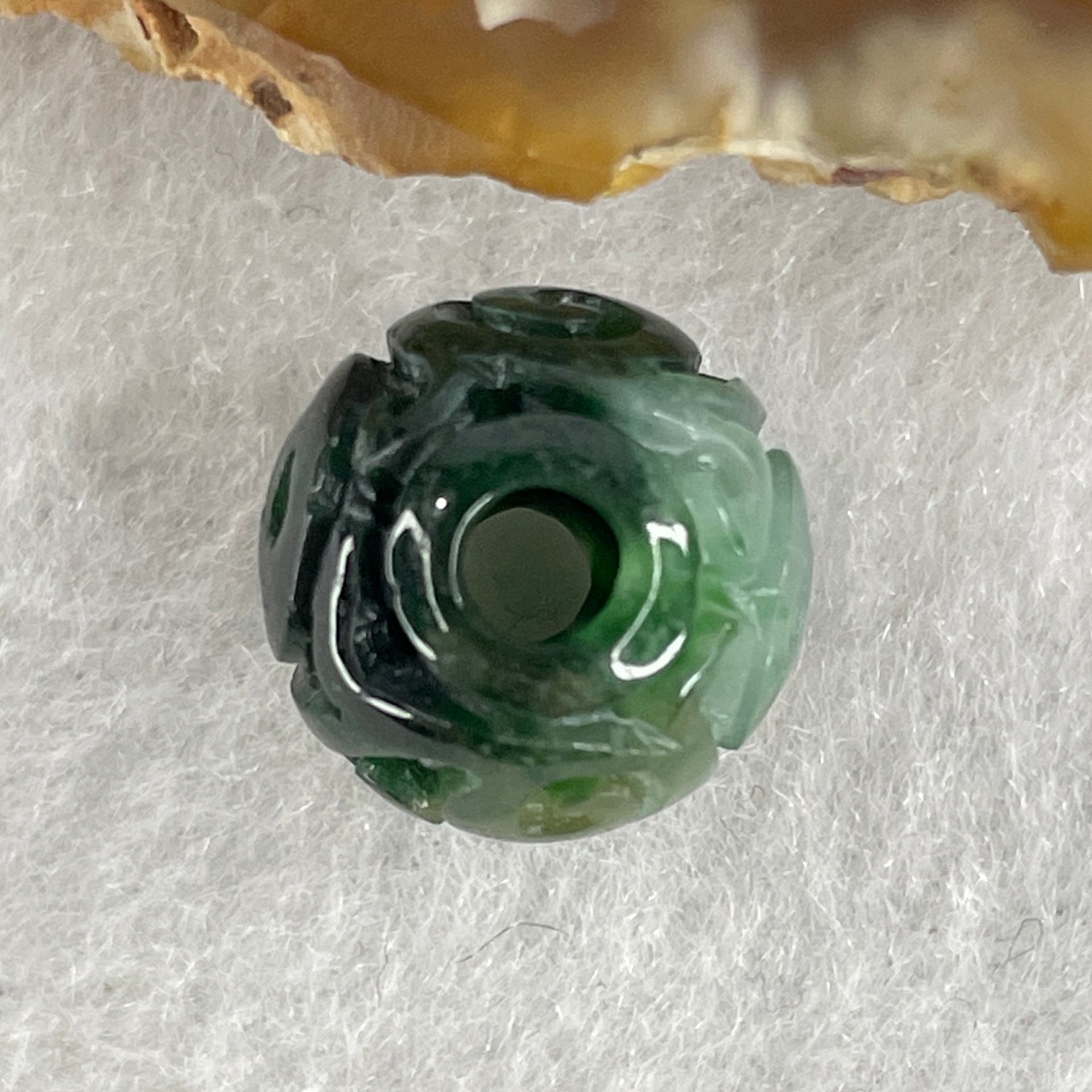 Natural Type A Lao Keng Old Mine Green with Light Green Jadeite Flora Carving Bead Charm 1.91g 12.5mm - Huangs Jadeite and Jewelry Pte Ltd