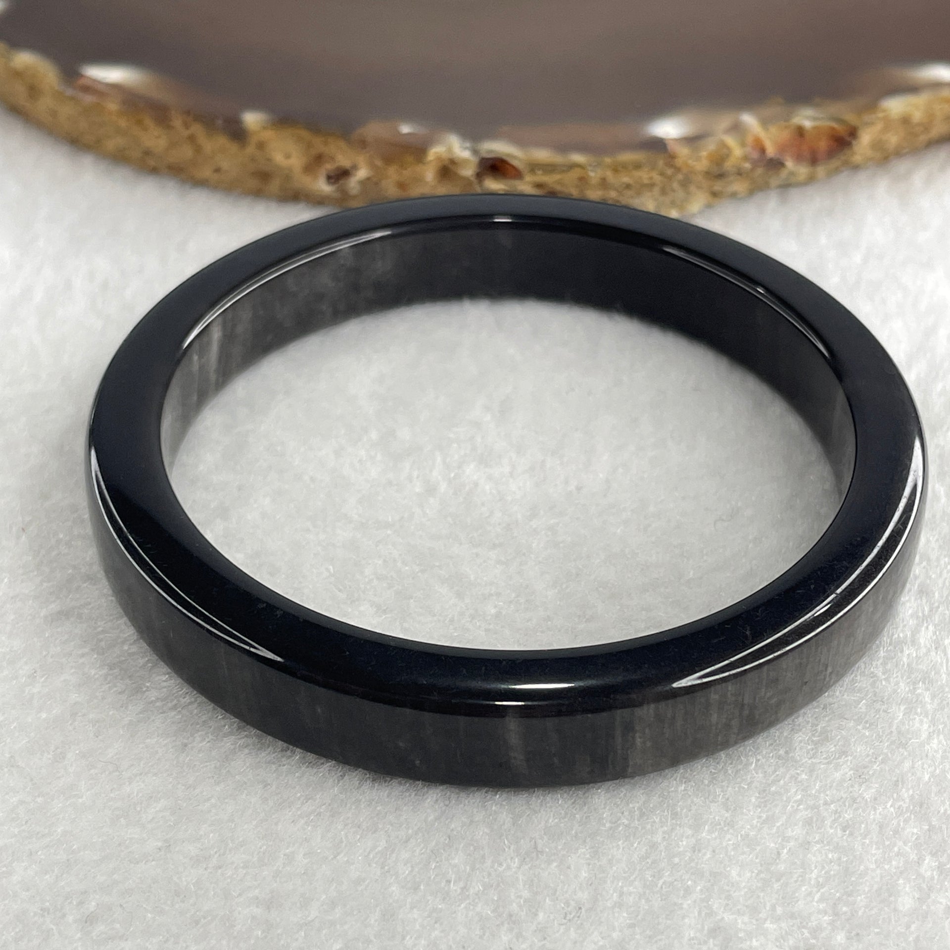 Natural Cats Eye Black Obsidian Bangle 53.73g Inner Diameter 58.3mm 11.6 by 12.2mm (Perfect) - Huangs Jadeite and Jewelry Pte Ltd