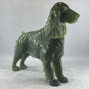 Natural Green with Yellow Serpentine Male Dog with Wooden Stand Feng Shui Display 1,780.3g 220.0 by 82.0 by 220.0mm - Huangs Jadeite and Jewelry Pte Ltd