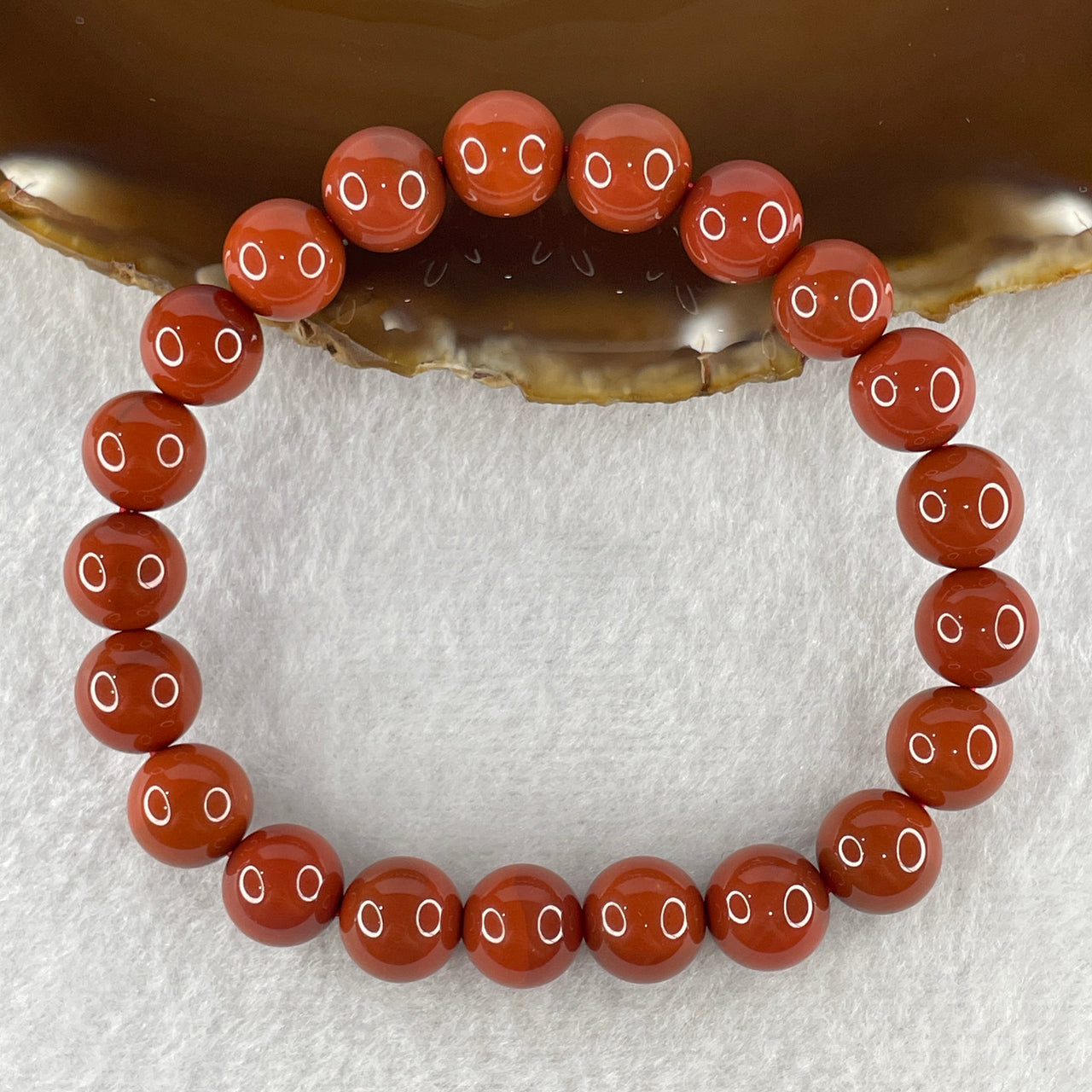 Certified Natural Red Agate Beads Bracelet 30.20g 17.5cm 10.3mm 21 Beads