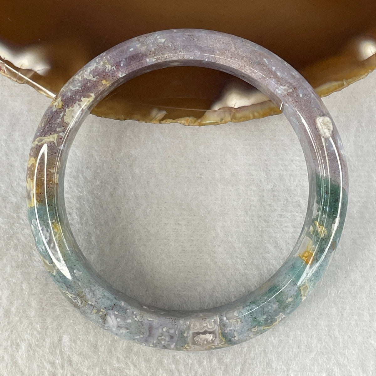 Natural Blueish Green & Purple Moss Agate Bangle | (42.72g | 55.5mm Inner Diameter | 13.3x8.0mm | Close to Perfect | Synergy, Emotional Harmony, Intuition & Prosperity Magnet)