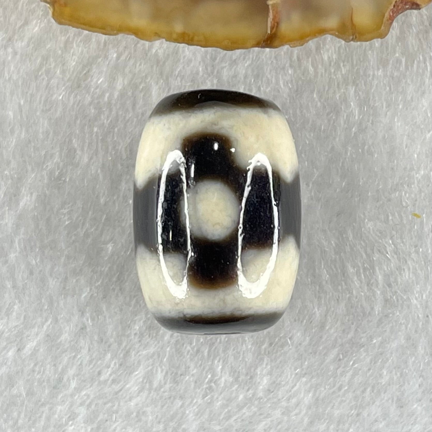 Natural Powerful Tibetan Old Oily Dark Brown With White Agate 3 Eyes Dzi Bead Heavenly Master (Tian Zhu) 三眼天诛 4.61g 17.8 by 12.7mm - Huangs Jadeite and Jewelry Pte Ltd