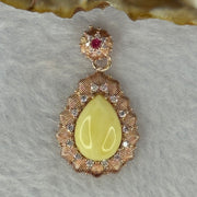 Natural Milk Royal White Amber with Crystals in Rose Gold Color Pendent 3.18g 14.1 by 10.0 by 5.0mm - Huangs Jadeite and Jewelry Pte Ltd