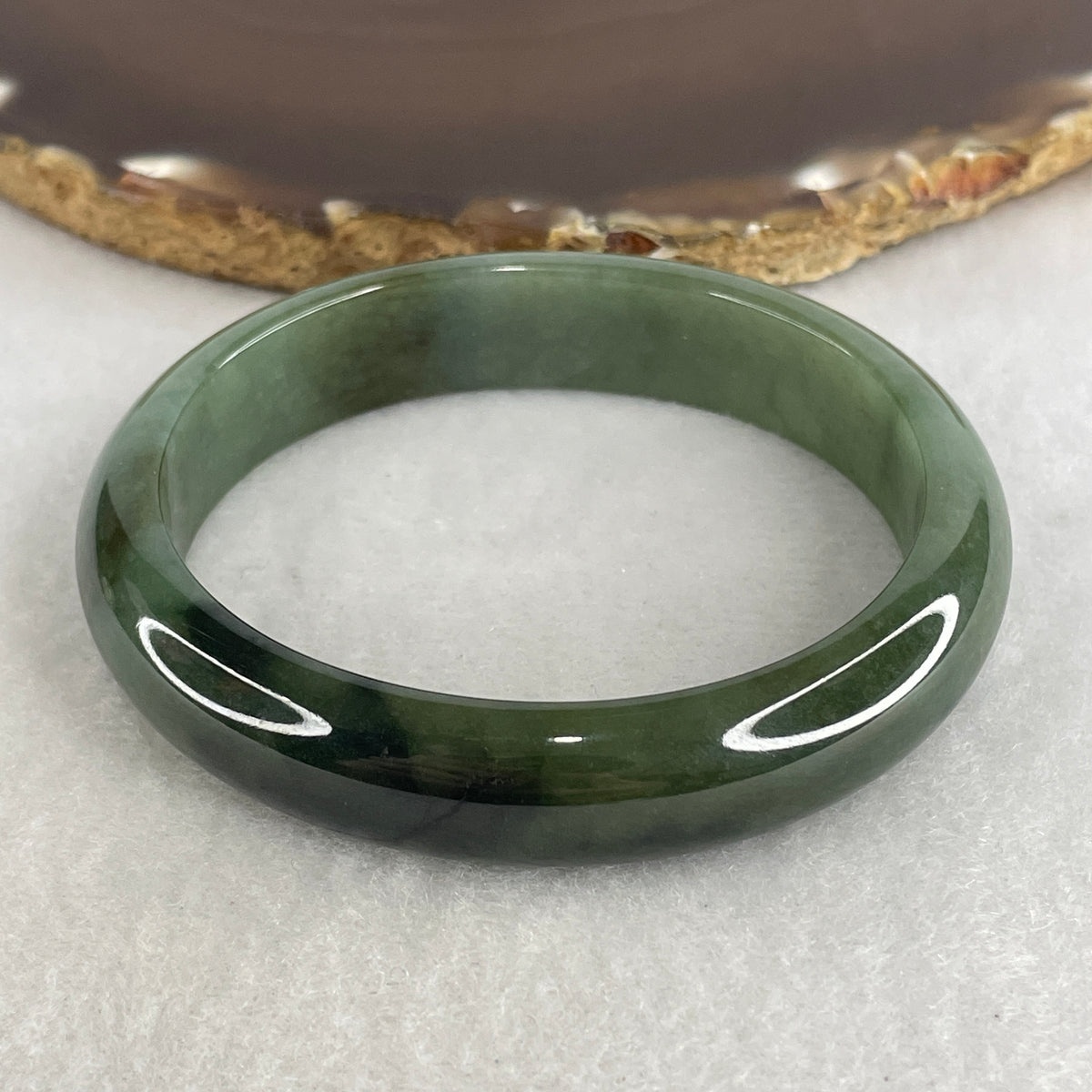 Certified Natural Type A Dark Blueish-Green & Wuji Black Piao Hua Jadeite Oval Bangle | (45.44g | 55.4mm Inner Diameter | 12.9mm x 7.0mm | Close to Perfect | Synergy, "Wuji" Spatial Shield & Feng Shui Wealth Guard Anchor)