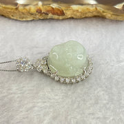 Type A Faint Lavender to White Milo Buddha with Crystals in S925 Sliver Pendant and Necklace 7.47g 16.8 by 16.8 by 9.0mm - Huangs Jadeite and Jewelry Pte Ltd