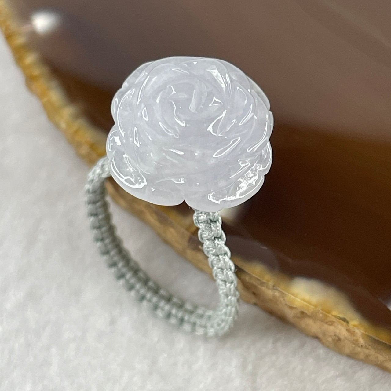 Natural Type A Lavender Jadeite Flower in String Ring 1.93g 12.8 by 6.5mm US 6.8 HK 15