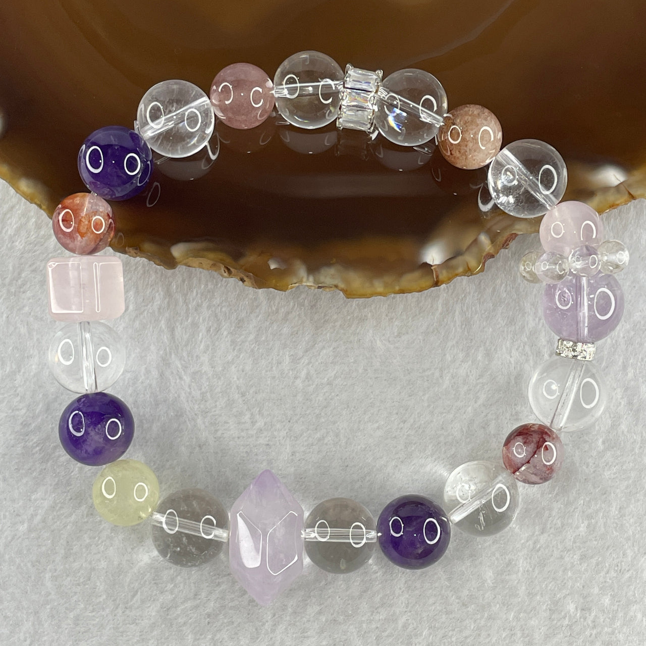 Certified Natural Multi Treasures Quartz ( Citrine, Amethyst, Clear Quartz, Rose Quartz) Beads Bracelet 43.40g 20cm 10.6mm-9Beads 12.4mm-10Beads 21.9mm-1Bead