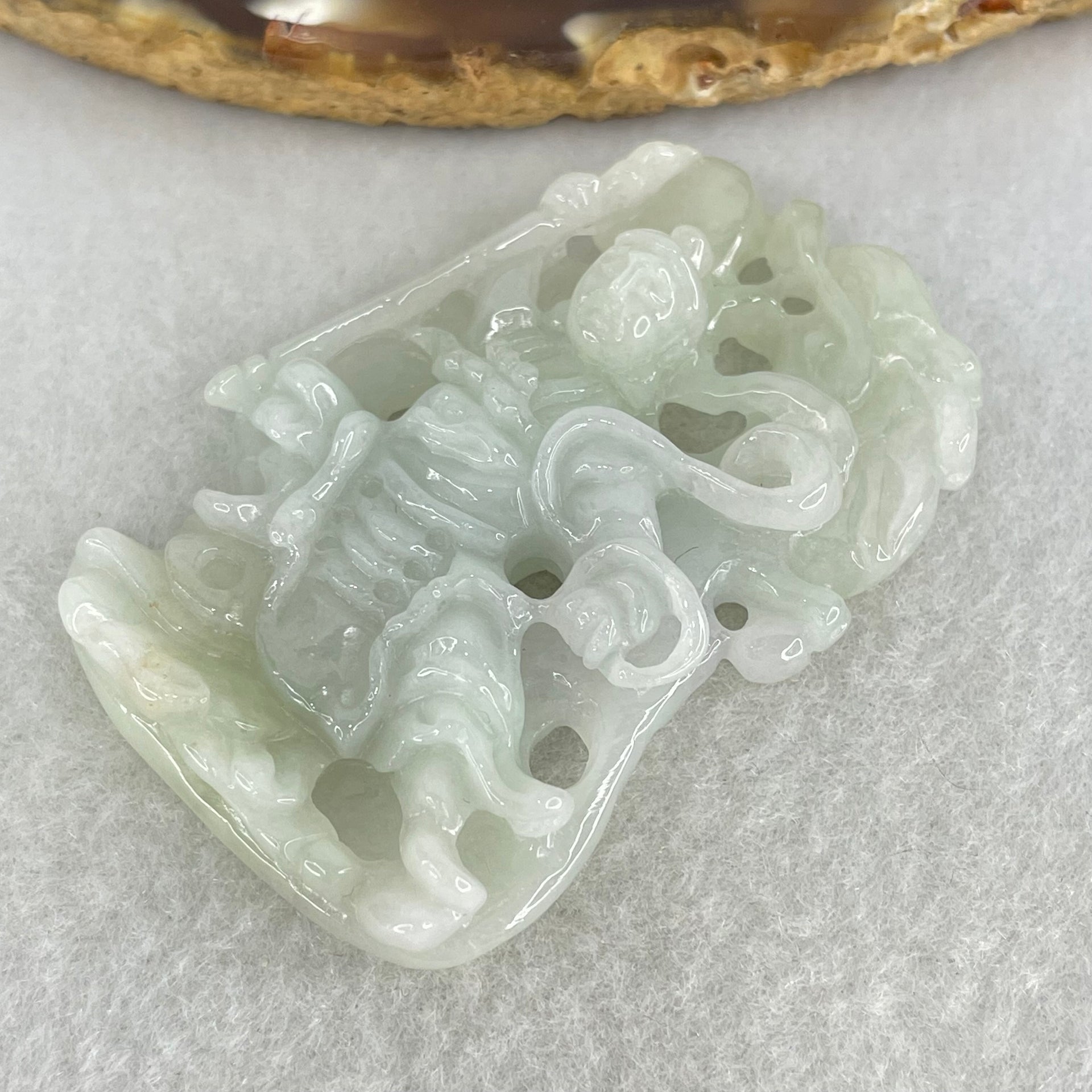 Type A Light Green and Lavender Jadeite Nezha with Dragon Pendant 25.06g 54.8 by 37.4 by 10.5mm - Huangs Jadeite and Jewelry Pte Ltd