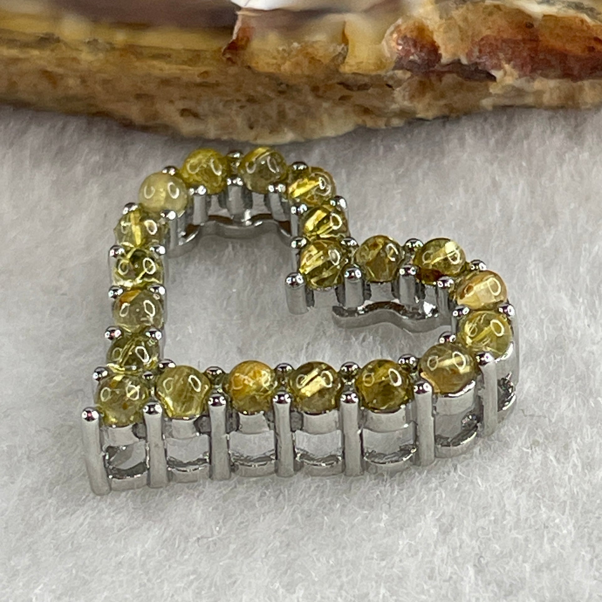 Natural Golden Rutilated Quartz Heart Shape Pendant in S925 Sliver 3.36g 2.5 by 1.5mm - Huangs Jadeite and Jewelry Pte Ltd
