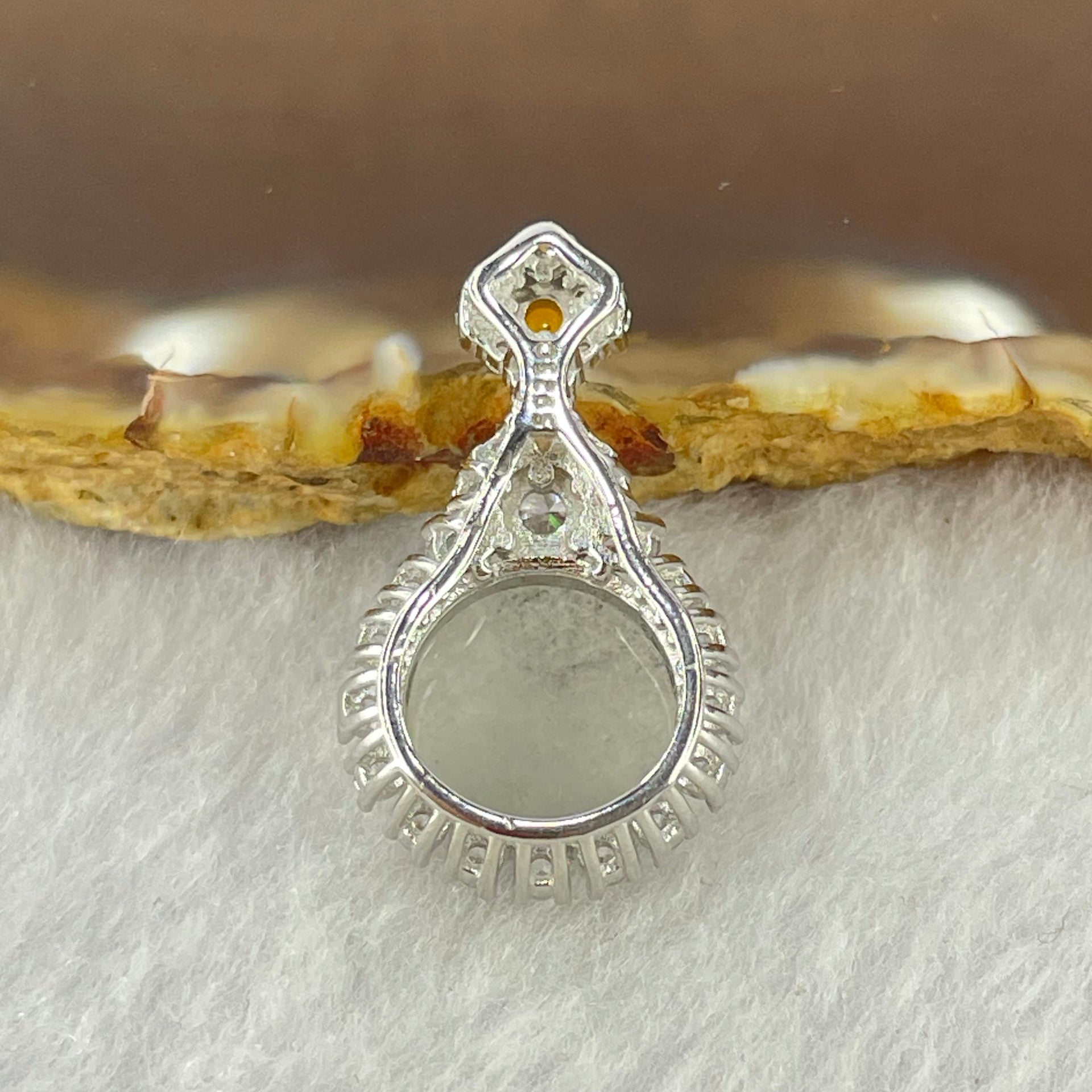 Type A High Icy Light Blueish Green Jadeite 11.9 by 3.0mm Round Wu Shi Pai Pendant with Crystals in S925 Silver Pendant 4.05g - Huangs Jadeite and Jewelry Pte Ltd