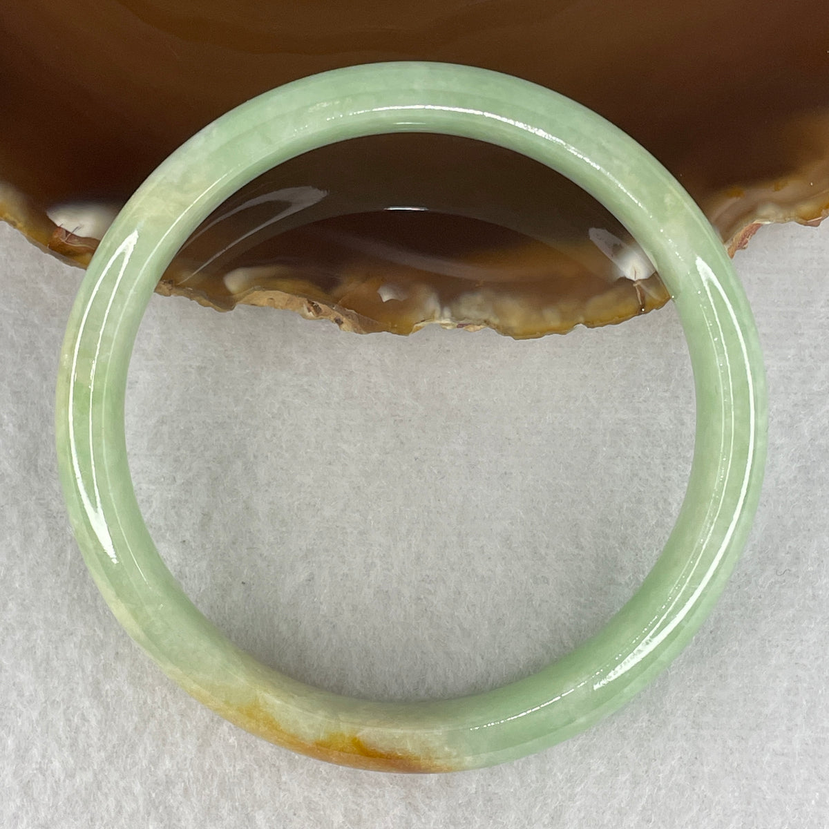 Natural Type A Jadeite Bangle | Light Green & Yellowish (43.97g | 58.9mm Inner Diameter | 12.0 x 6.9mm) (Slight Internal Line)