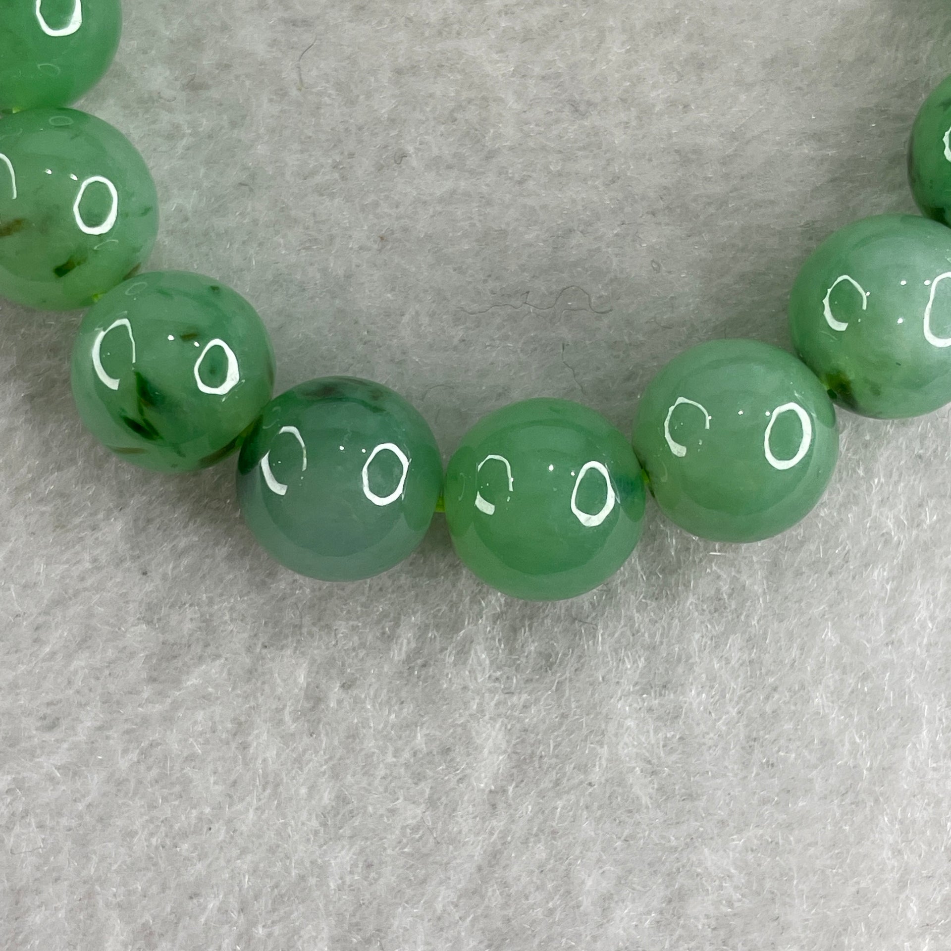 Certified High Quality Type A Semi Icy Green Jade Jadeite Bracelet 32.48g 10.0mm bead 19 beads 15.5cm, - Huangs Jadeite and Jewelry Pte Ltd