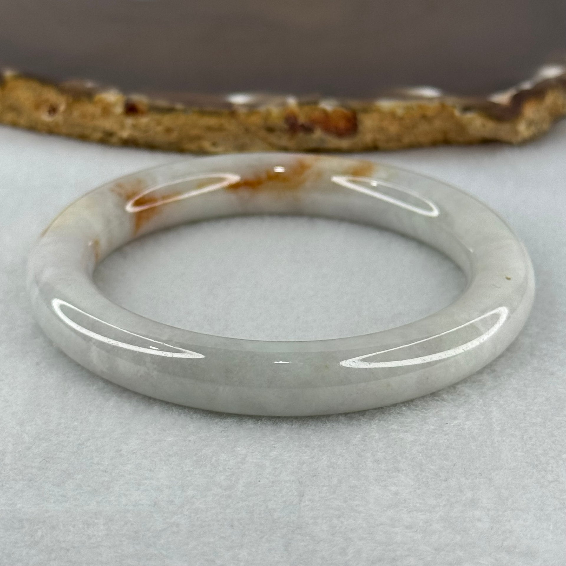 Type A Faint Green Lavender with Brownish Red Patches Jadeite Bangle Internal Diameter 54.1mm 49.27g 9.9 by 9.5mm (Slight Internal Line) - Huangs Jadeite and Jewelry Pte Ltd
