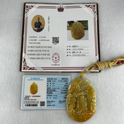 Grand Master Type A Yellowish with Light Green Patches Jadeite Cai Shen Ye God Of Fortune on Shan Shui with Gui Ren Pendant 75.70g 77.0 by 51.1 by 10.0mm - Huangs Jadeite and Jewelry Pte Ltd