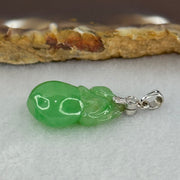 18K 750 White Gold Type A Semi Icy Jelly Full Spicy Green Jadeite Monkey on Peach Pendant 19.0 by 12.1 by 8.6mm with Natural Diamond 3.78g - Huangs Jadeite and Jewelry Pte Ltd