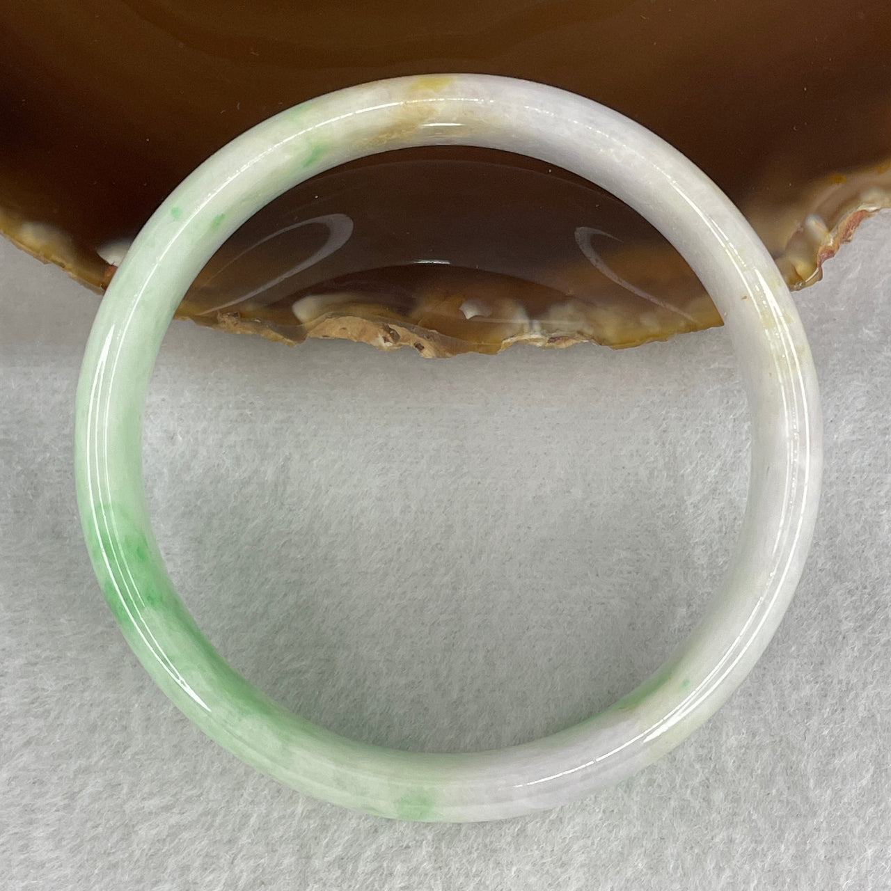 57.1mm Natural Type A Jadeite Bangle: Light to Apple Green Jade with Lavender and Yellow (49.69g) - 17.0x5.8mm Width Genuine Burmese Jadeite (External and Internal Lines)