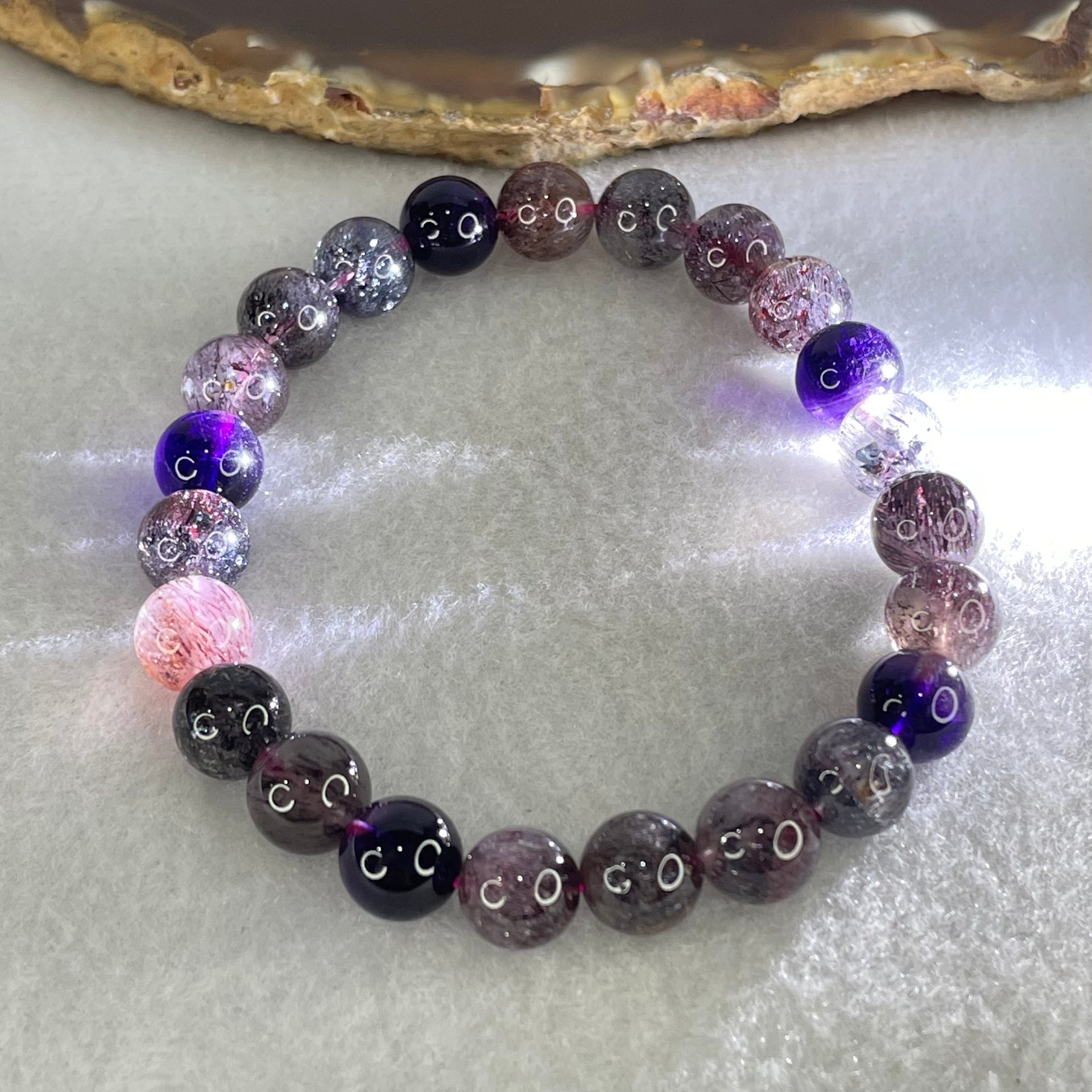 Good Grade Natural Blackcurrant Super 7 Beads Bracelet 20.68g 16.5cm 8.7mm 23 Beads - Huangs Jadeite and Jewelry Pte Ltd