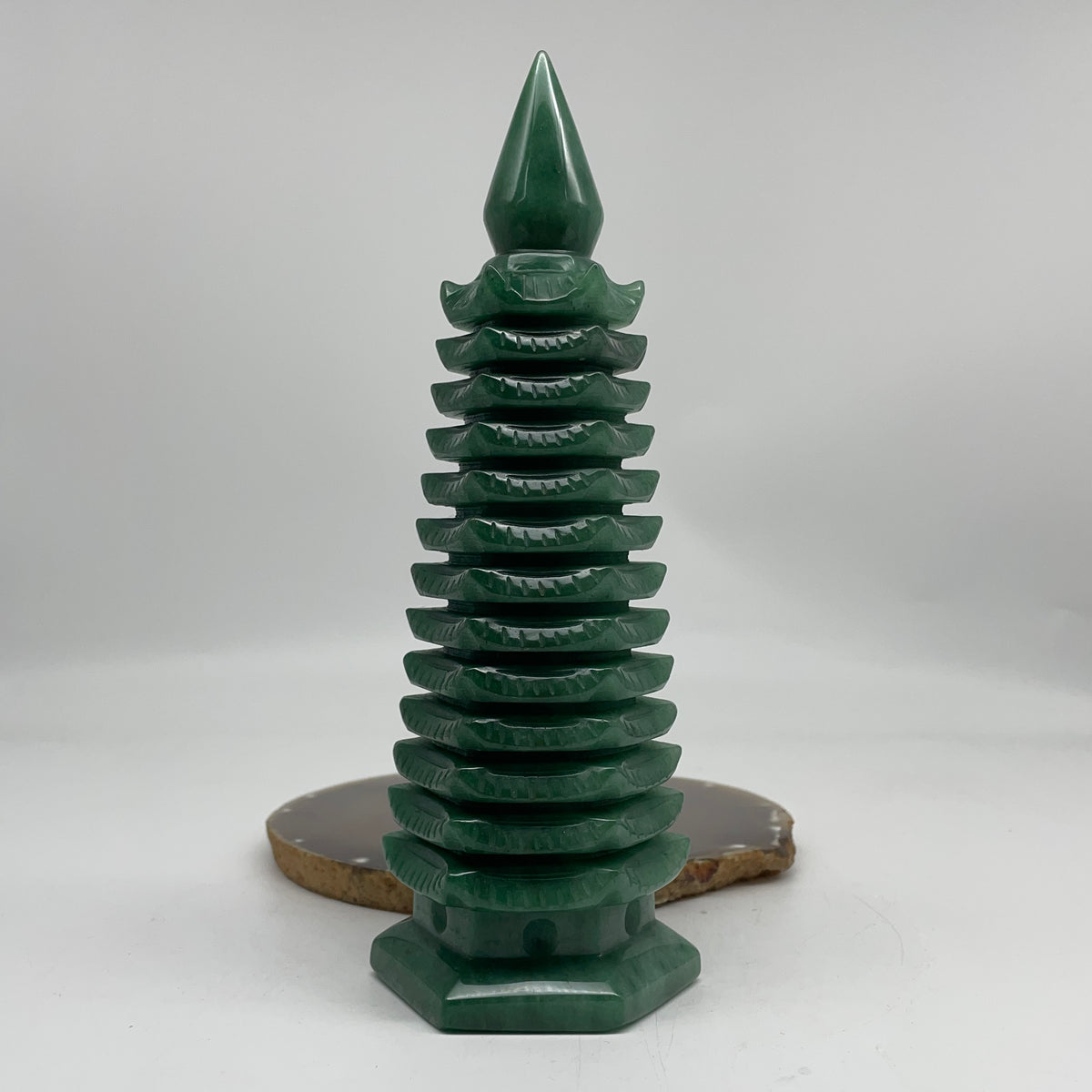 Natural Green Aventurine Pagoda Display | (868.5g | 74.0 x 65.2 x 210.0mm | Wealth Catalyst, "Wen Chang" Academic Excellence & Career Prosperity Anchor, Traditional Spatial Harmony Specimen)