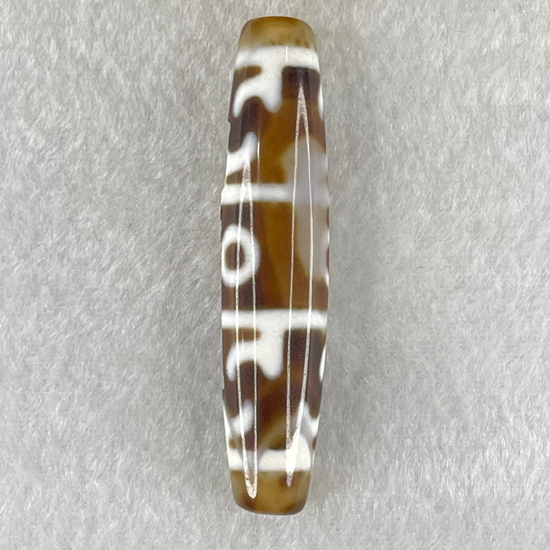 Natural Powerful Tibetan Old Oily Agate Zha Ji La Mu Female Cai Shen and 3 Eyed Dharma Vajra Dzi Bead Heavenly Master (Tian Zhu) 扎基拉姆女财神两眼天珠 13.14g 57.7 by 12.5mm - Huangs Jadeite and Jewelry Pte Ltd