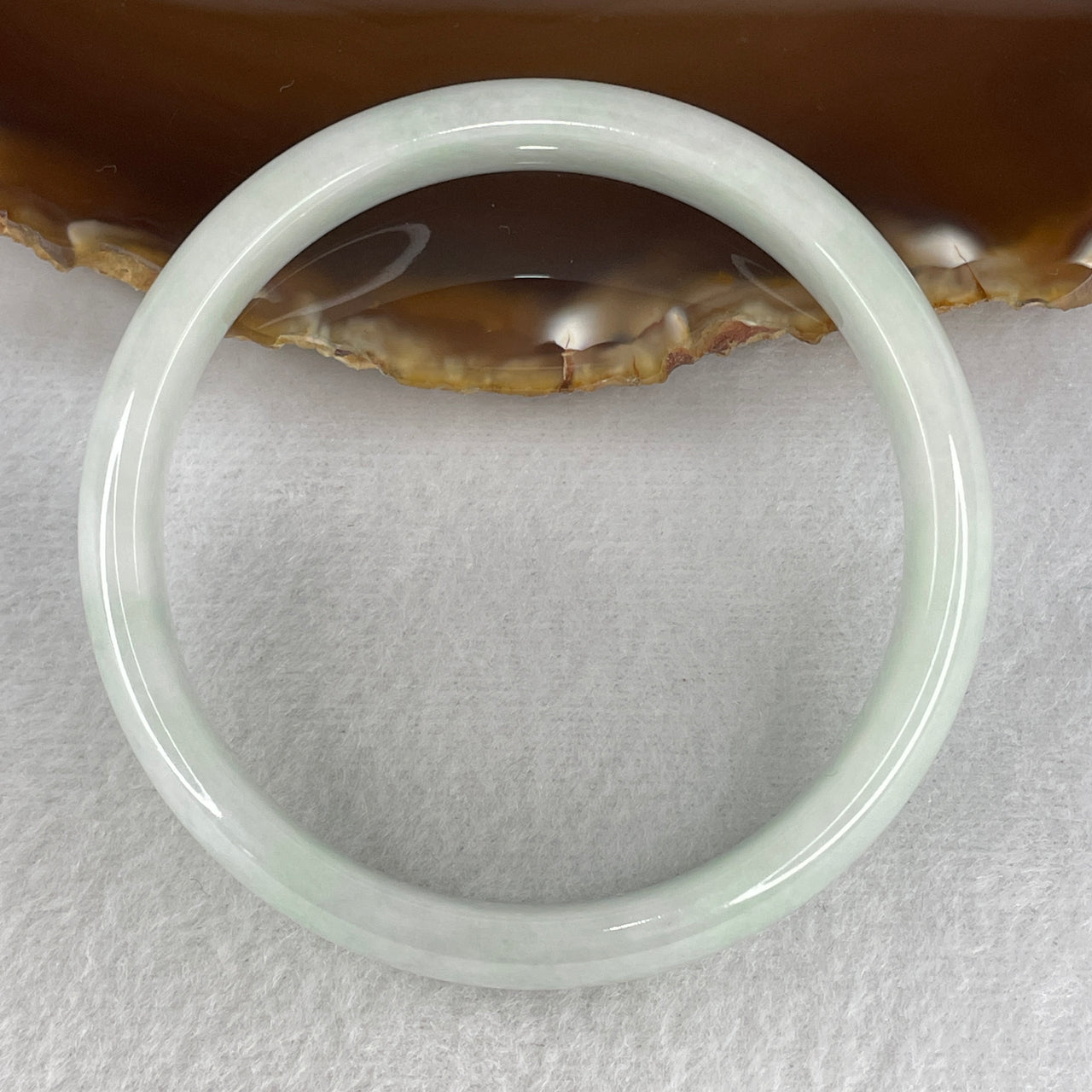 59.9mm Genuine Type A Jadeite Bangle - Large Size Faint Green Natural Jadeite Jewelry - 45.40g Wide Untreated Jade Bracelet for Women 12.8x6.5mm Wide (Slight Internal Lines)
