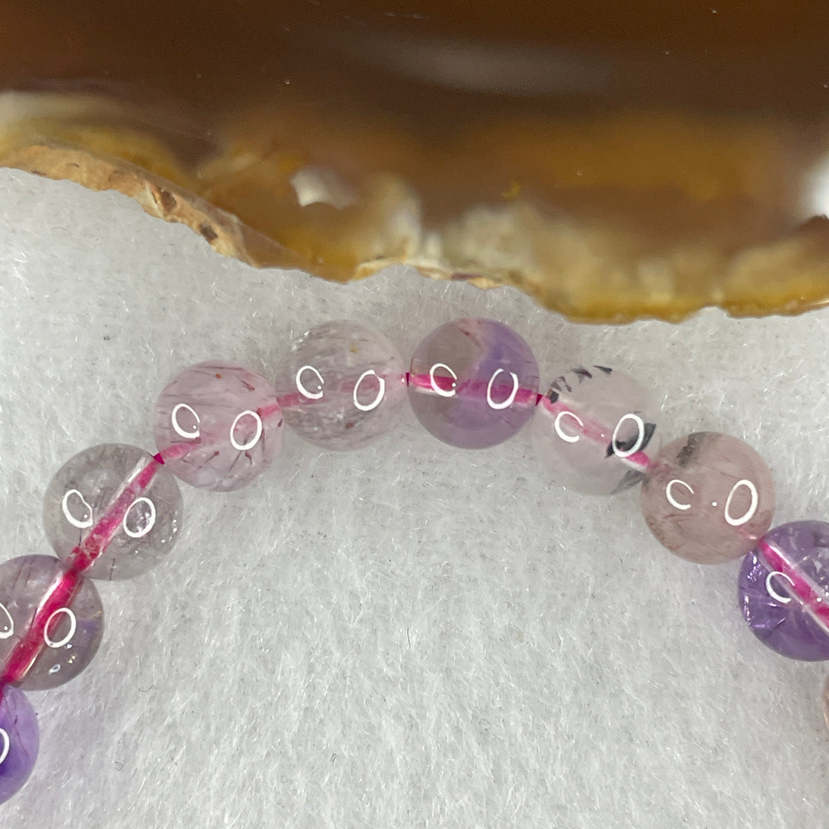 Certified Above-Average Grade Natural Super 7 Crystal Beads Bracelet | High-Density Petite Stackable Strand | Authentic Sacred Seven Multi-Mineral Inclusions Quartz Spiritual Catalyst & Auric Shield Bracelet (13.83g | 16.5cm Length | 7.4mm | 27 Beads)