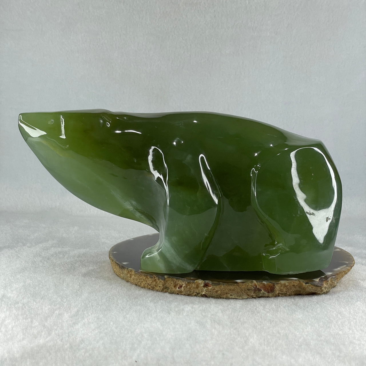 Natural Dark Green Serpentine Polar Bear Display 1991.7g 195.0 by 87.1 by 95.0mm - Huangs Jadeite and Jewelry Pte Ltd
