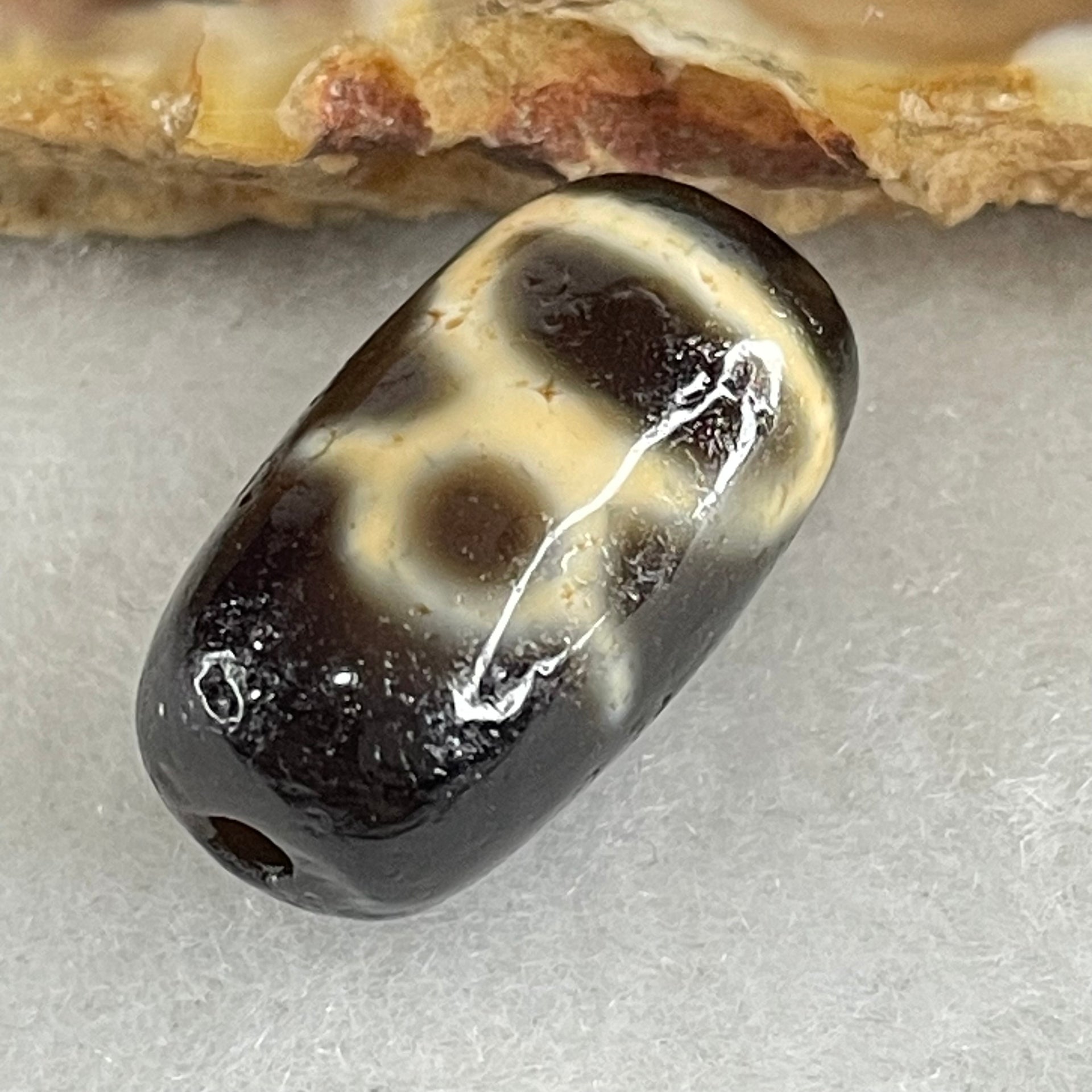 Natural Powerful Tibetan Old Oily Agate 2 Cai Shen Dzi Bead Heavenly Master (Tian Zhu) 3.32g 19.2 by 10.5mm - Huangs Jadeite and Jewelry Pte Ltd